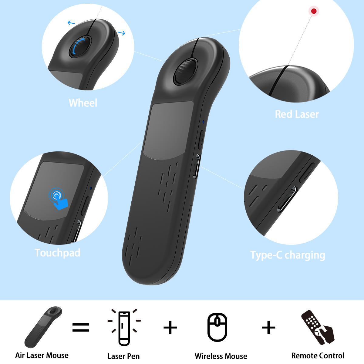 Xring Wireless Presentation Clicker with Touchpad Mouse, Red Laser Pointer and TikTok Scrolling Remote for Office Meetings, Classroom Presentations, Home Entertainment and Travel &ndash; Bluetooth for iPhone, iPad and Android; Pro 2.4G for Mac and Windows
