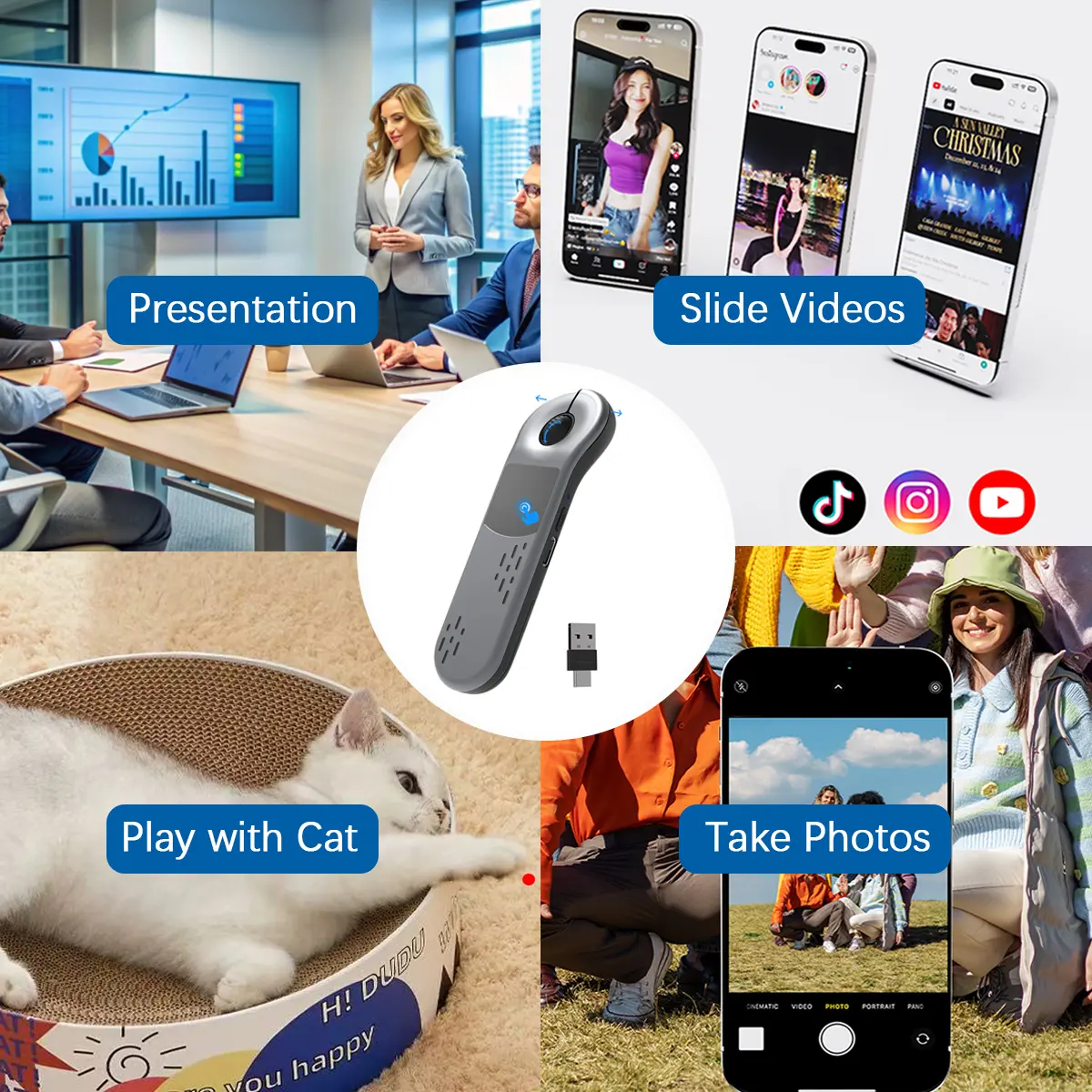 Wireless Presentation Clicker with Touchpad Mouse, Red Laser Pointer and TikTok Scrolling Remote
