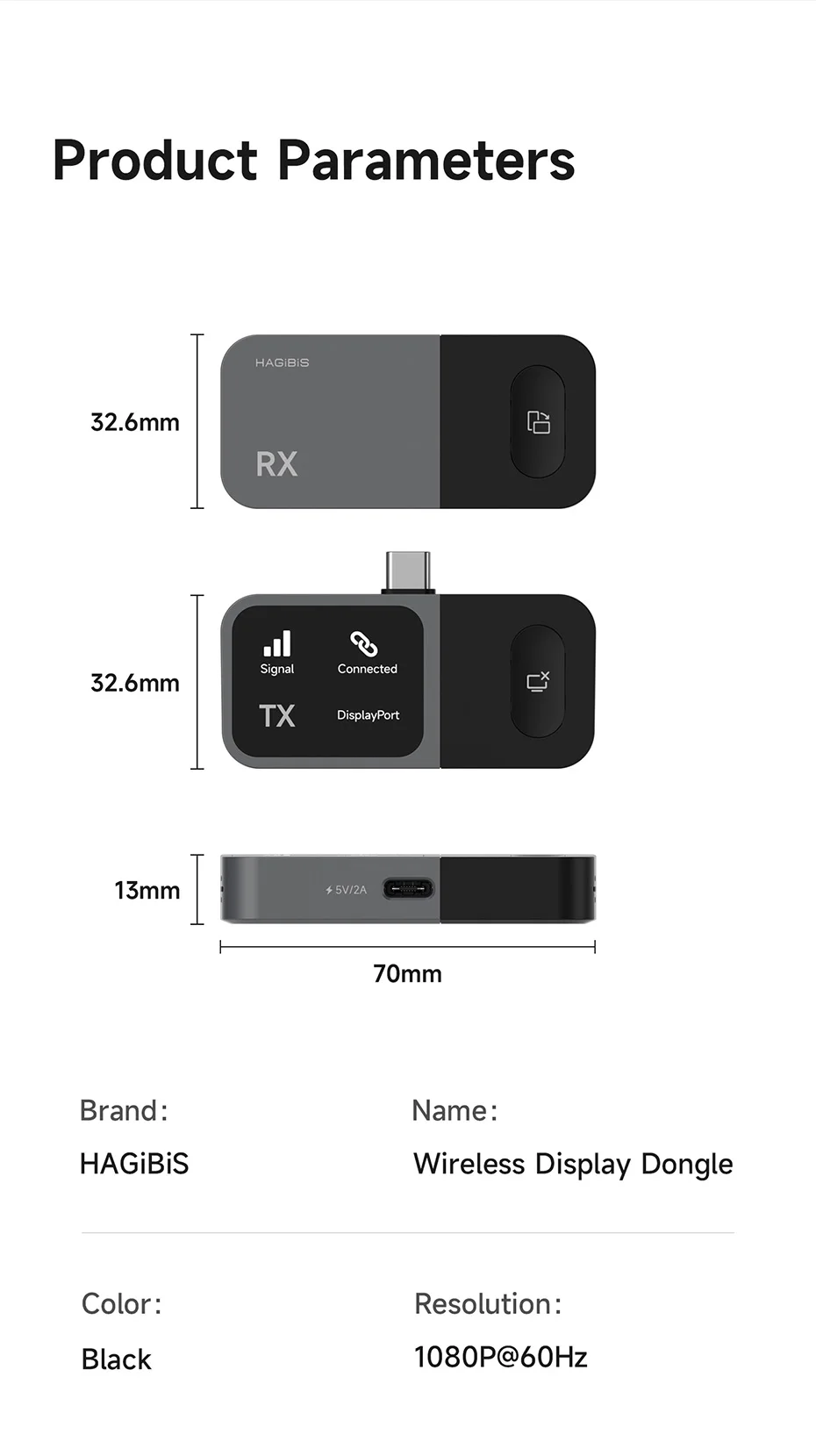 Hagibis GA10 Wireless Display Adapter USB-C Transmitter & HDMI Receiver