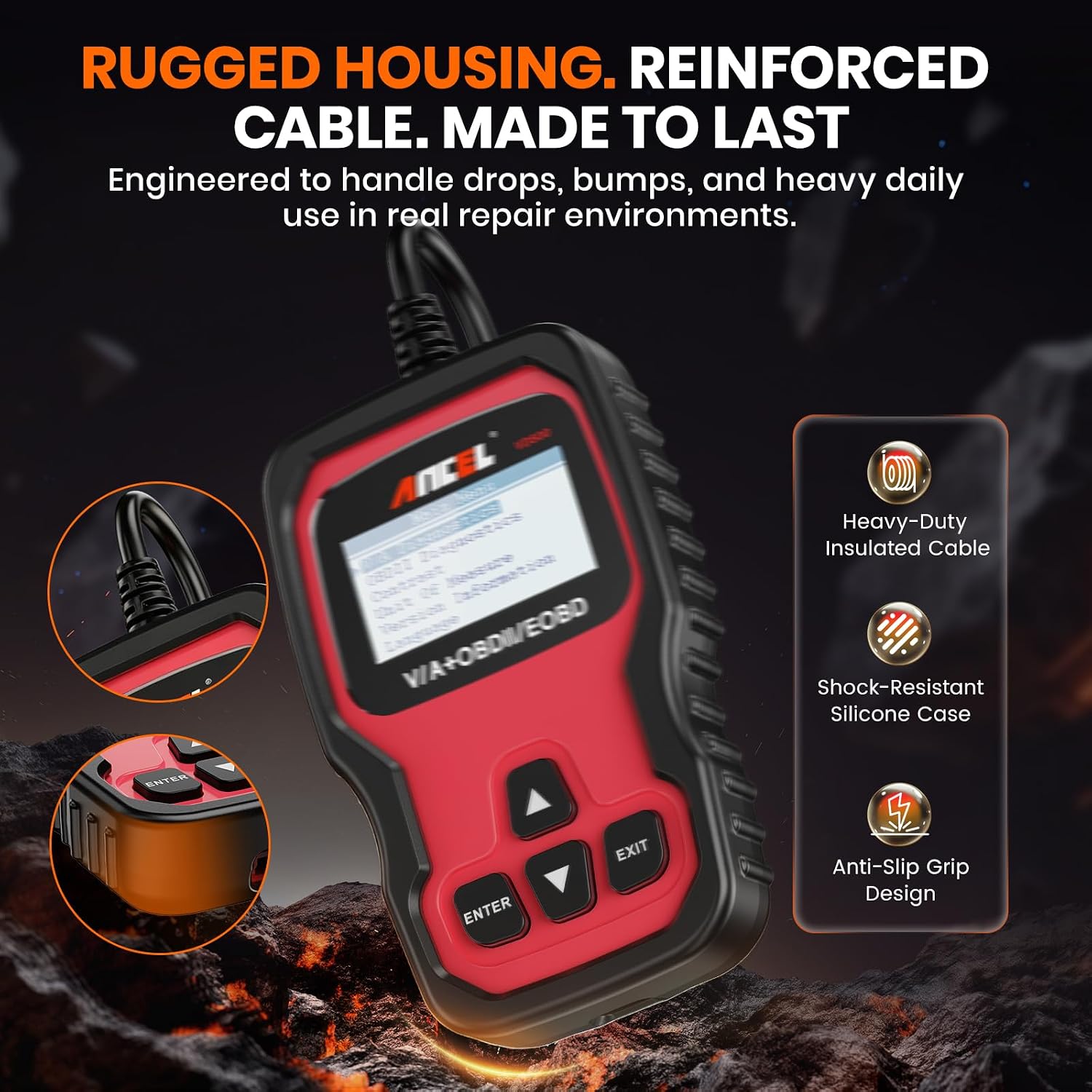 OBD2 diagnostic tool compatible with Volkswagen, Audi, Škoda, and SEAT models; supports reading and clearing fault codes.