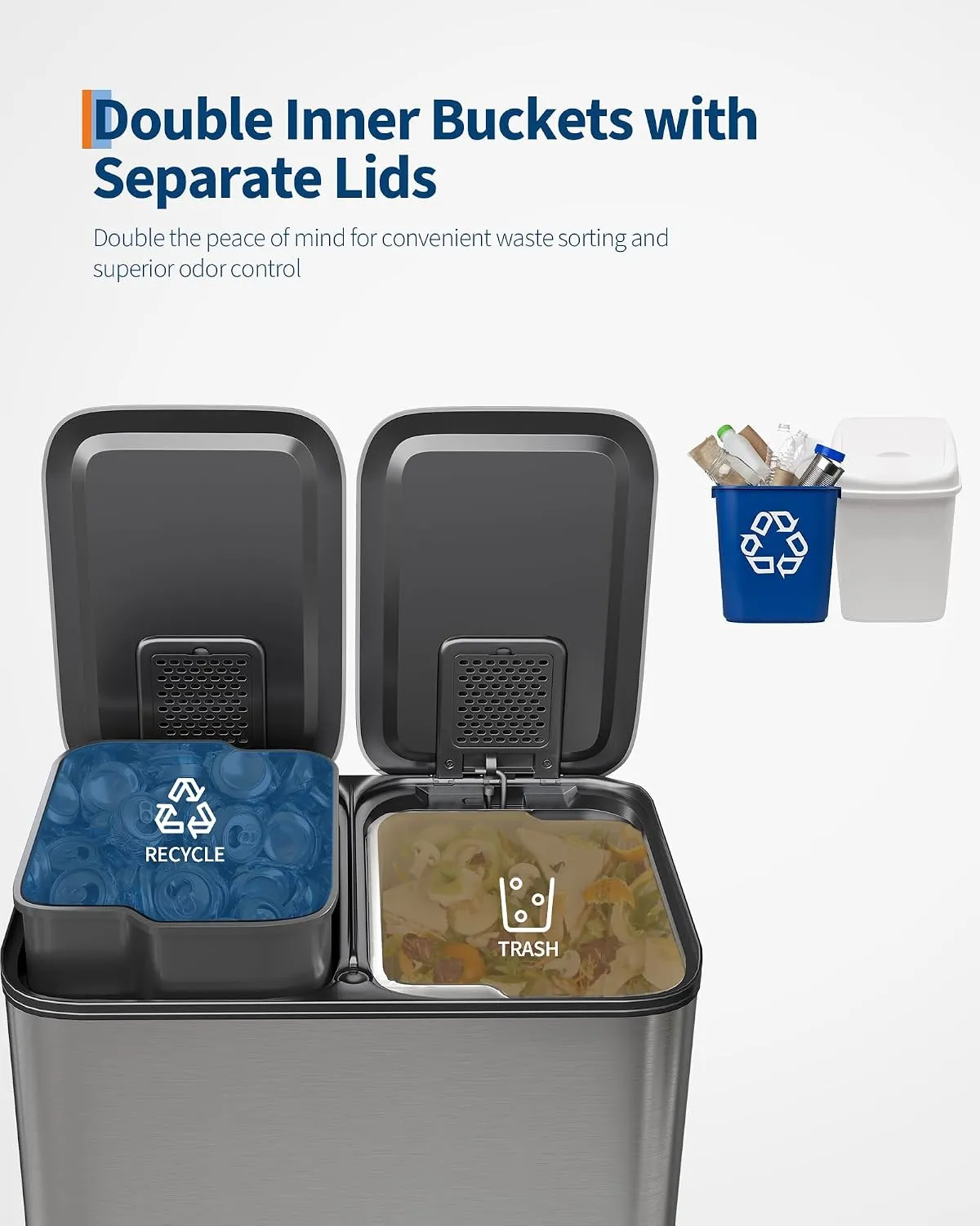 Stainless Steel Double Trash Can with Lid 