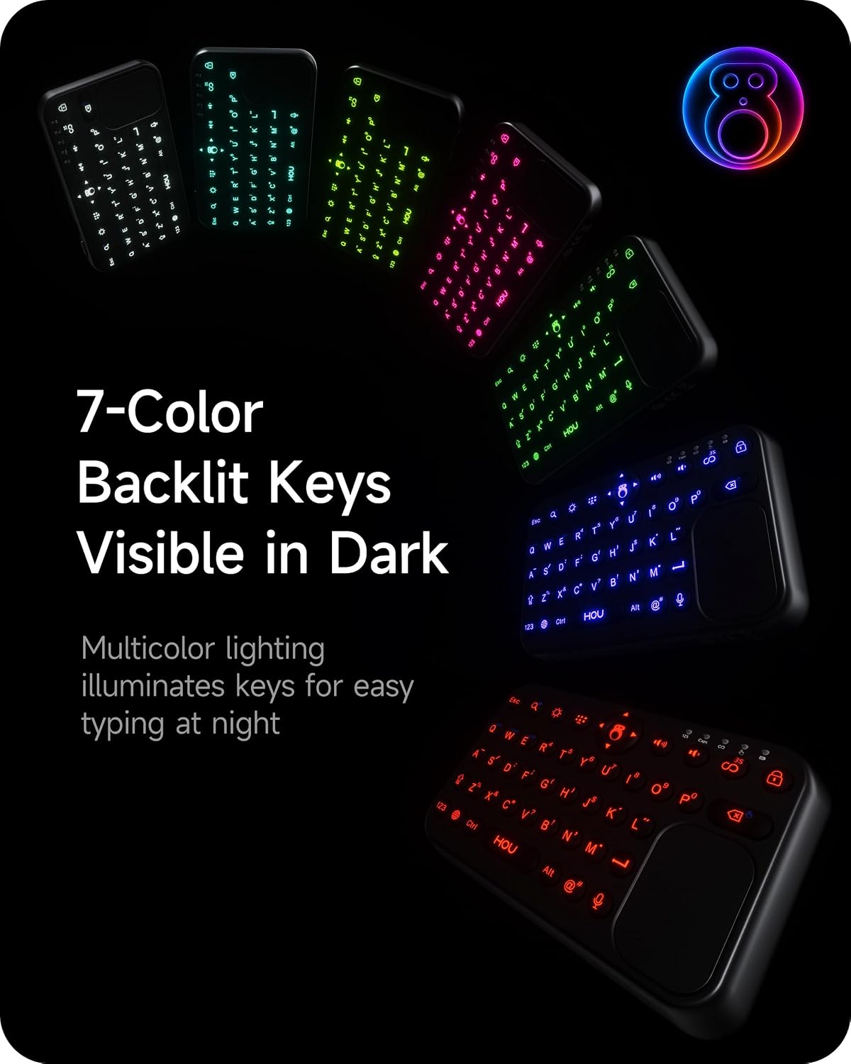 Mini Bluetooth Keyboard, Magnetic Portable ，Touchpad& 7-Color Backlight