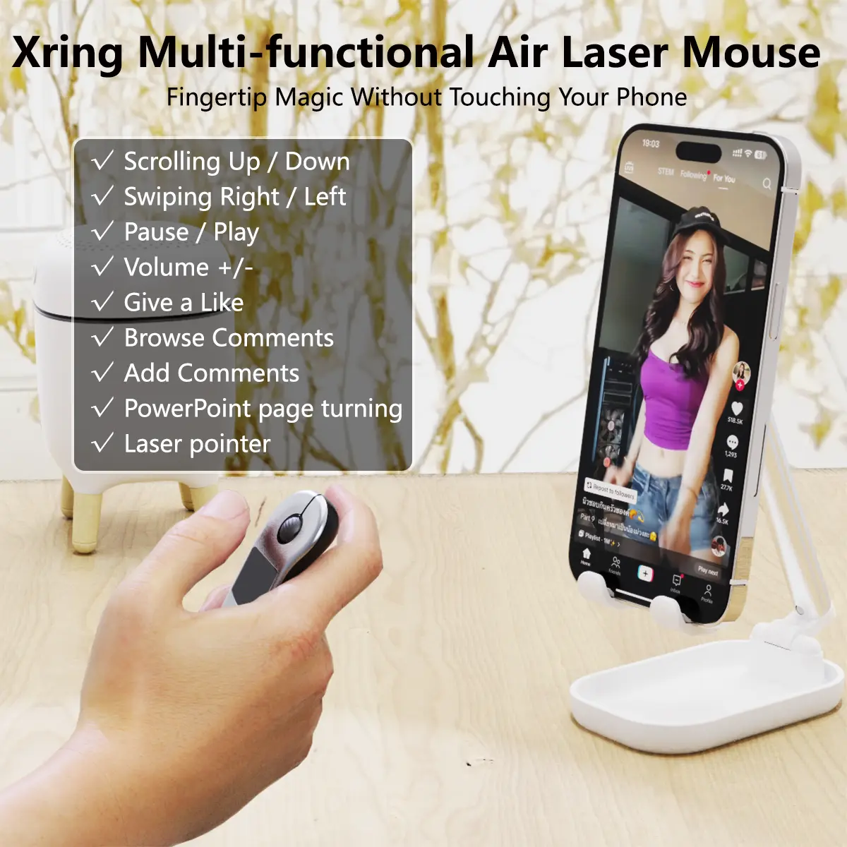 Wireless Presentation Clicker with Touchpad Mouse, Red Laser Pointer and TikTok Scrolling Remote