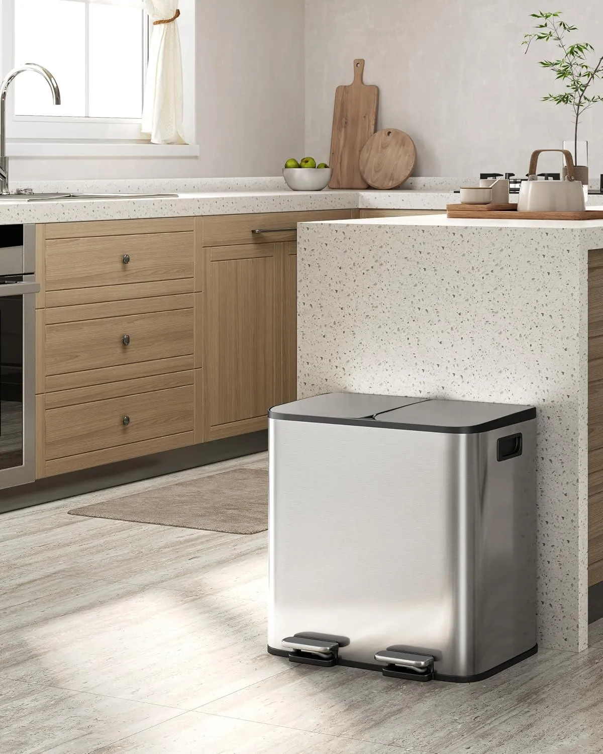 Stainless Steel Double Trash Can with Lid 