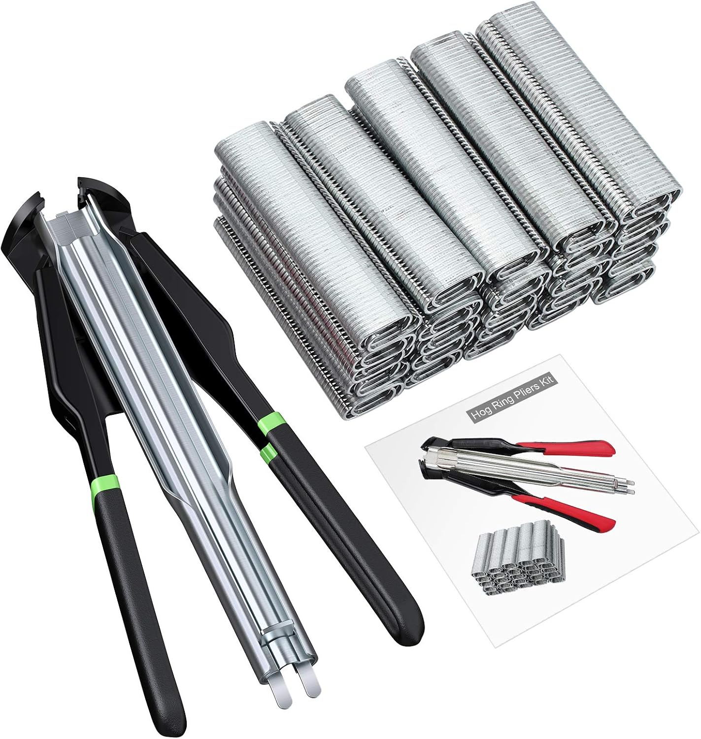 Hog Ring Pliers Kit with 2500pcs Rings Auto-Feed 50pcs Magazine
