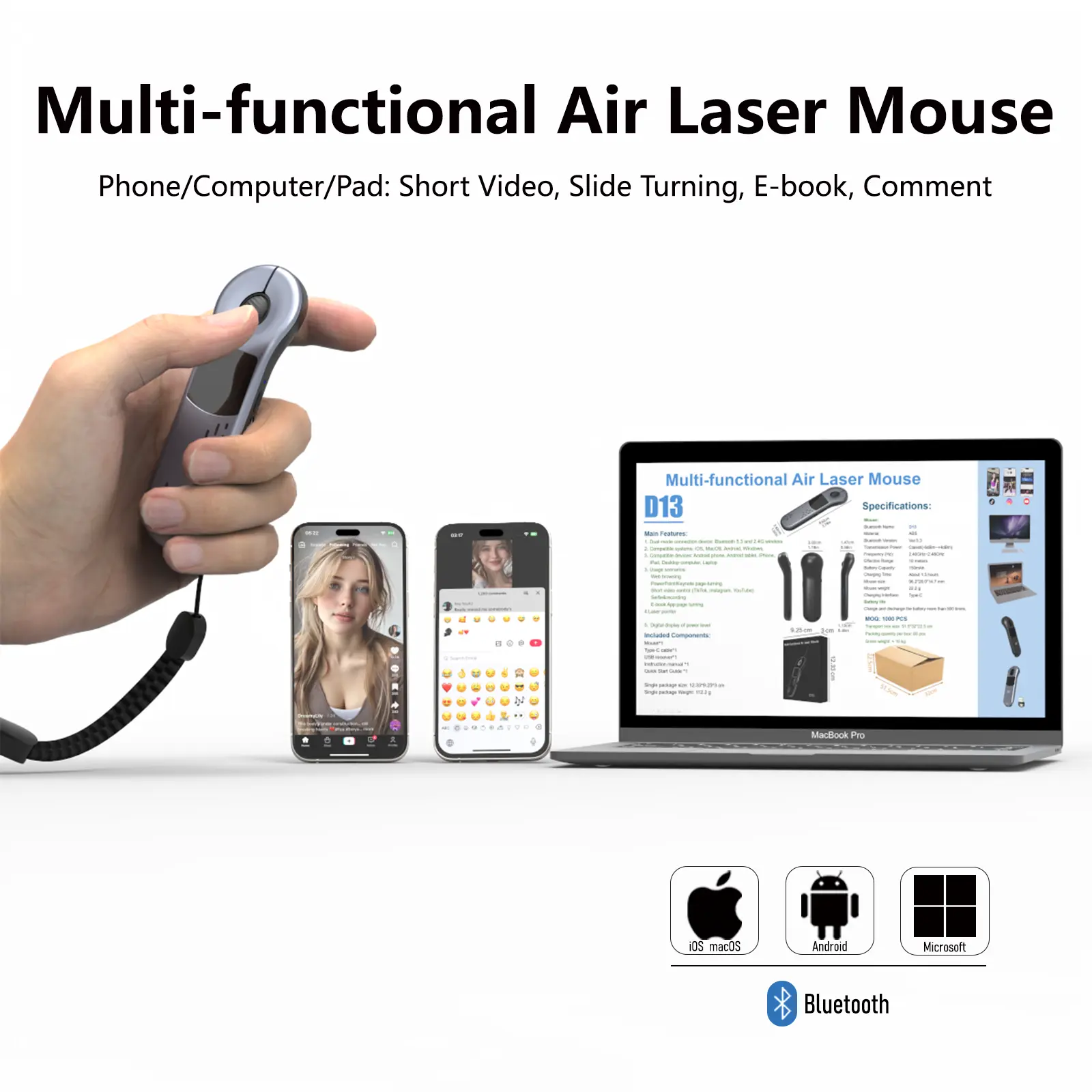 Wireless Presentation Clicker with Touchpad Mouse, Red Laser Pointer and TikTok Scrolling Remote
