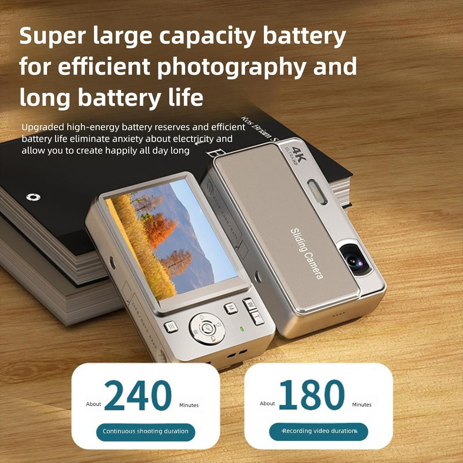 Digital camera, 64MP high-definition autofocus 4K retro sliding-cover camera.