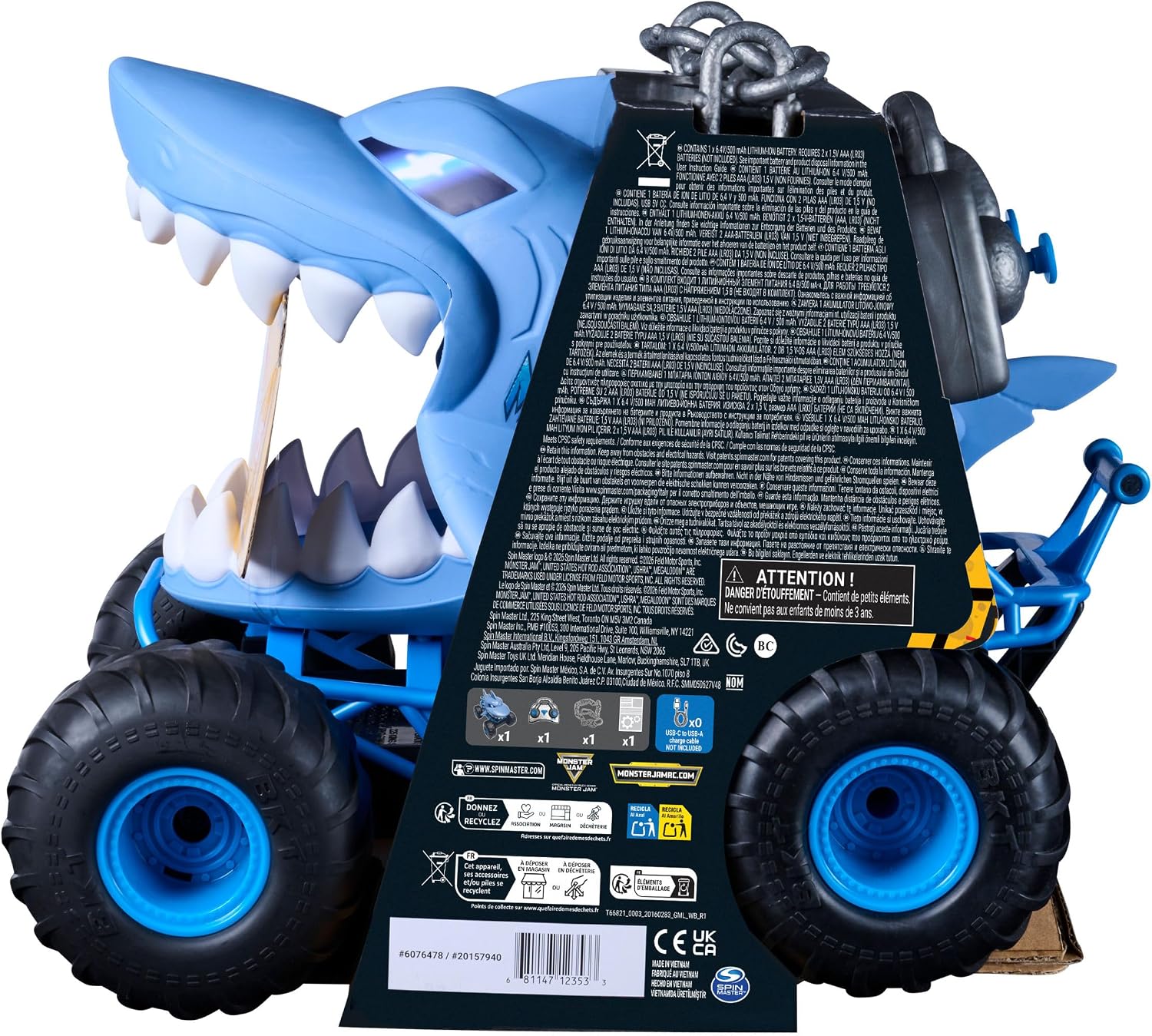 Monster Jam Chomping Megalodon RC Toy Monster Truck, 1:15 Scale