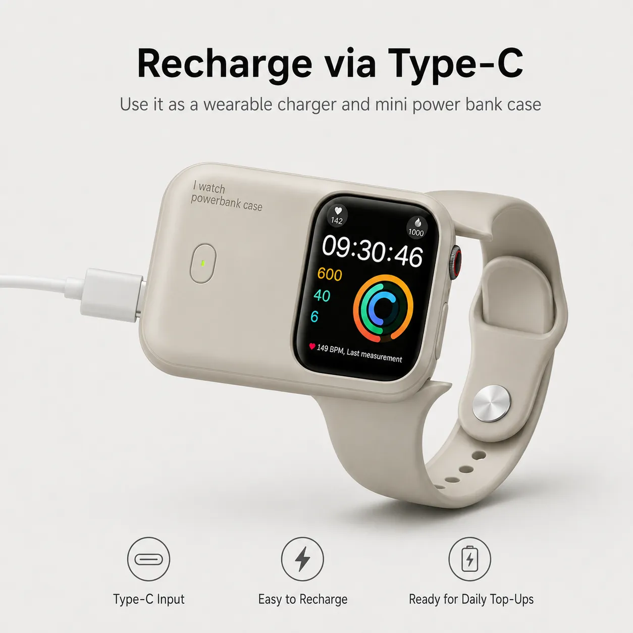 1200mAh Magnetic Wireless Power Bank for Apple Watch – Portable Type-C Rechargeable Charger