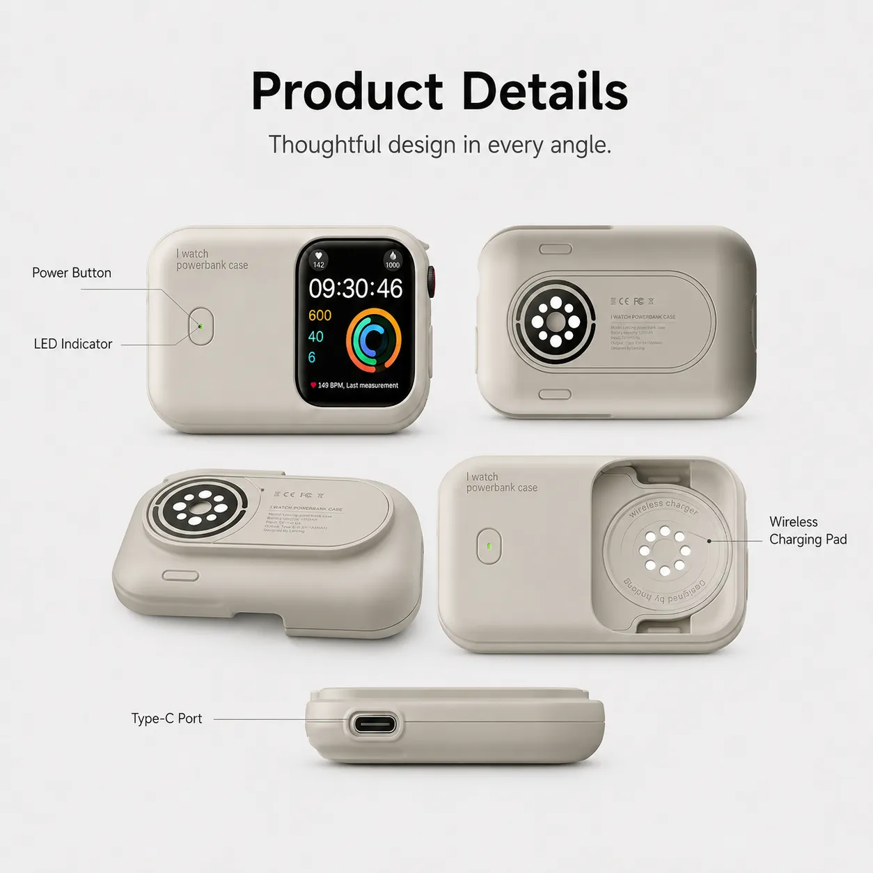 1200mAh Magnetic Wireless Power Bank for Apple Watch – Portable Type-C Rechargeable Charger