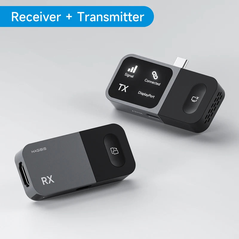 Receiver and Transmitter devices with 'RX' and 'TX' labels on a light gray background