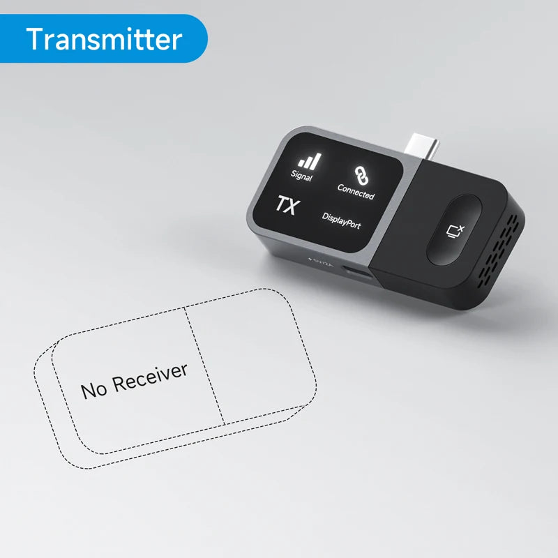 Transmitter device with 'No Receiver' label on a gray background