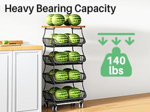 4/5/6 Tier Fruit Vegetable Basket for Kitchen with Wooden Tabletop, Storage Cart Vegetable Basket Bins for Onions and Potatoes, Wire Storage Basket Organizer Utility Cart with Wheels, Black Organizing Home Interior Layer Rack
