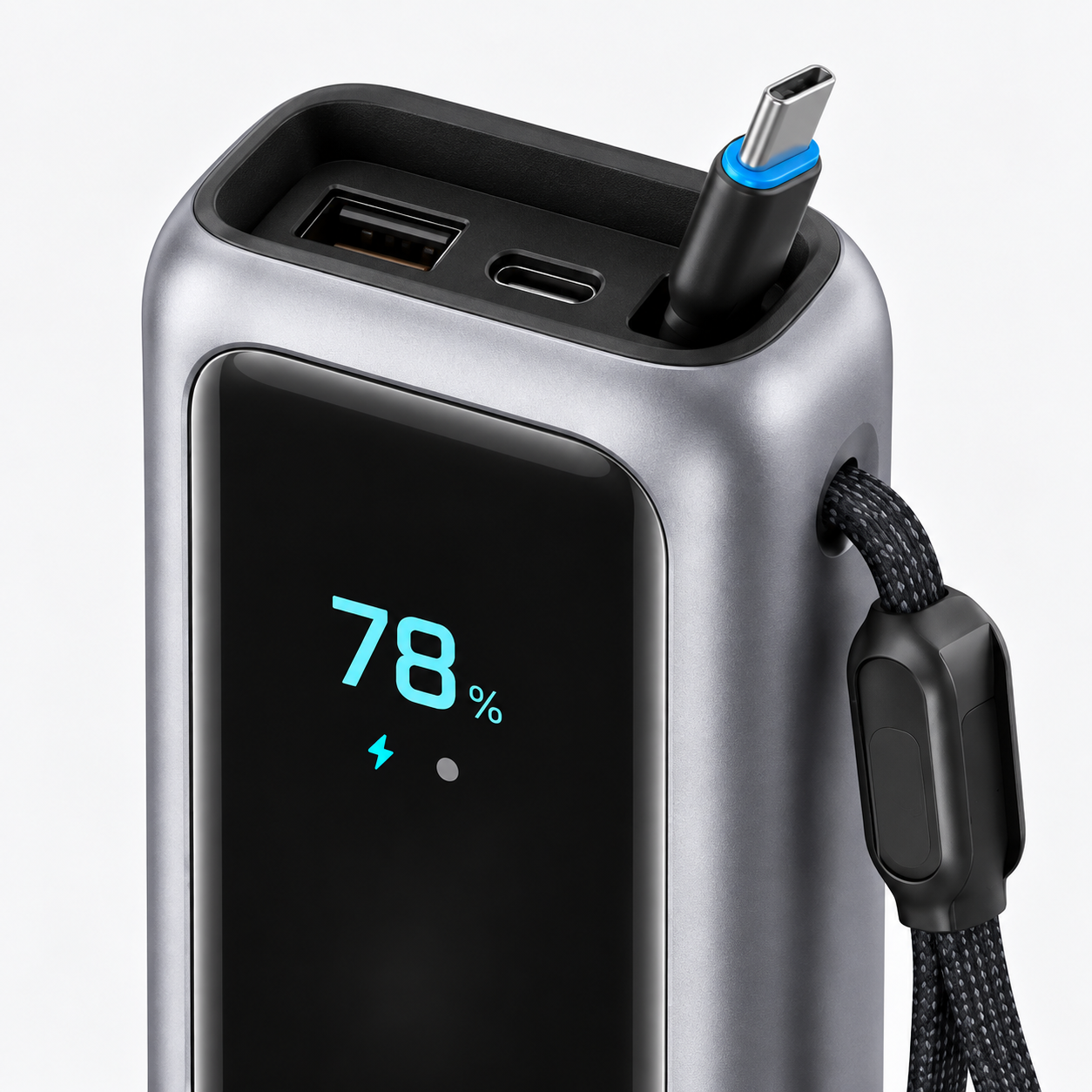 25000mAh 165W Powerbank mit integrierten USB-C Kabeln für Laptop, Smartphone & Tablet