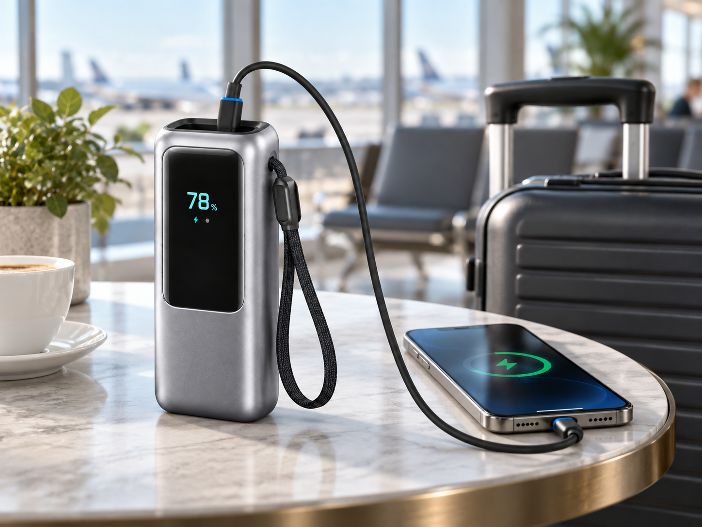 25000mAh 165W Powerbank mit integrierten USB-C Kabeln für Laptop, Smartphone & Tablet