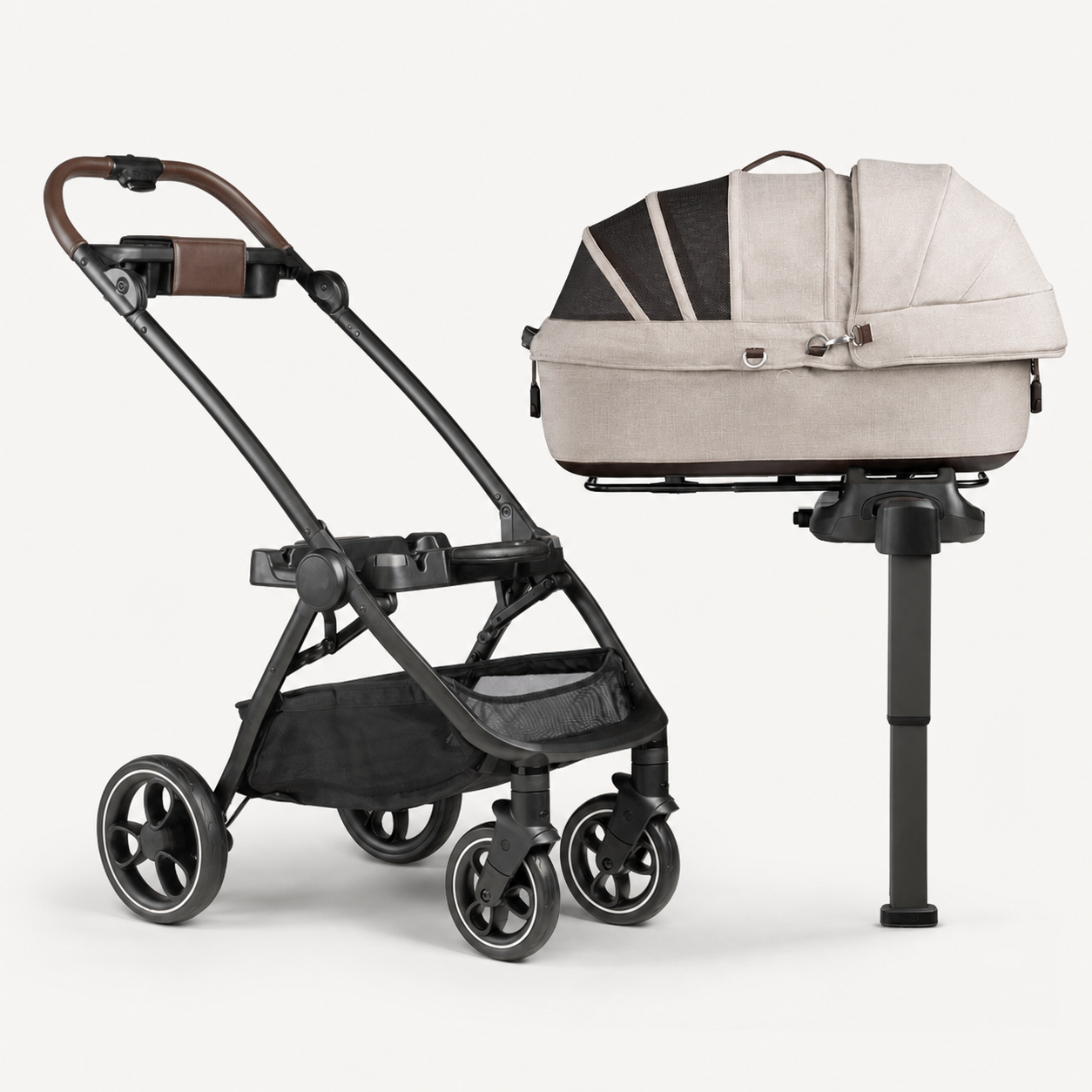 Unbranded fawn carrier, matching stroller and vehicle base as one set