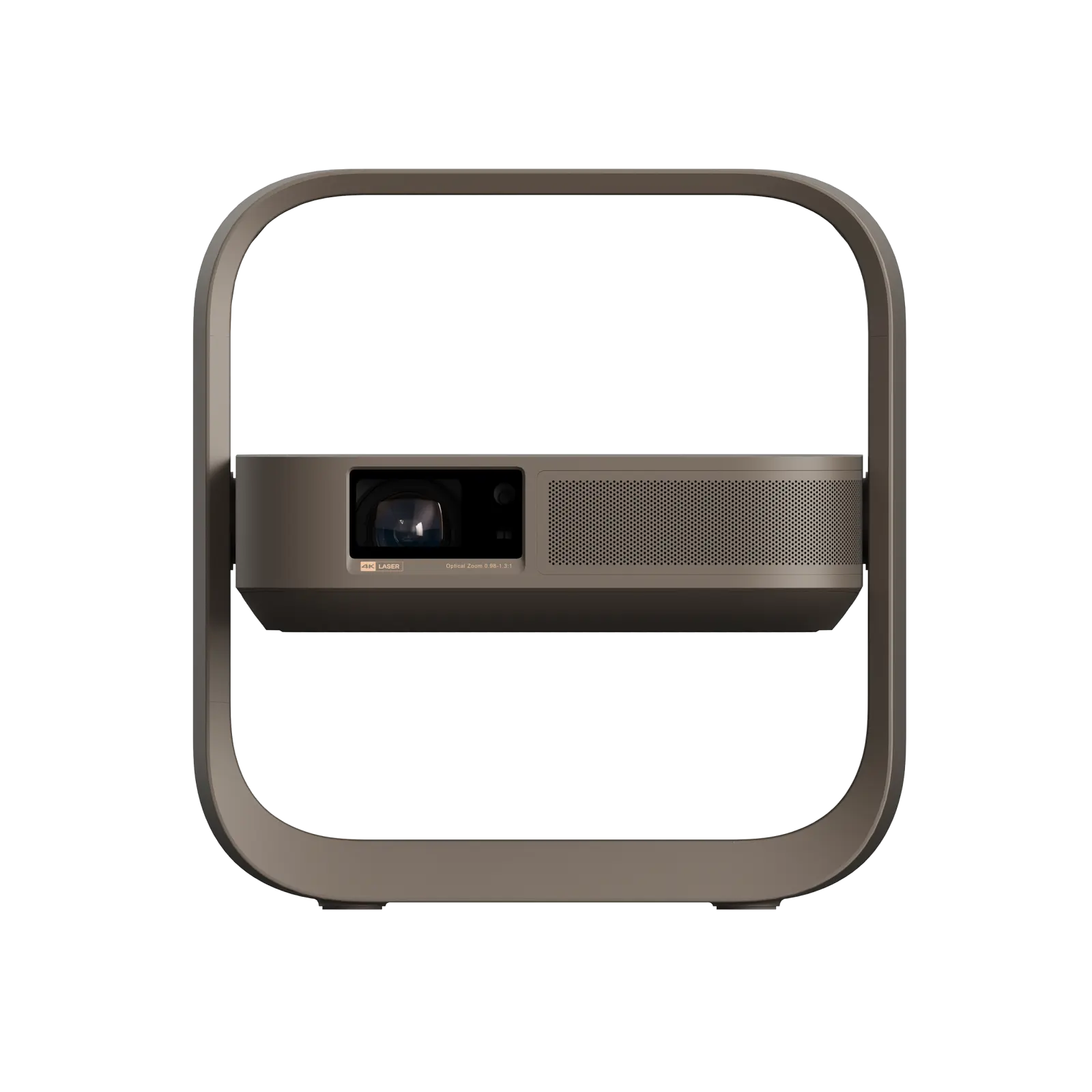 Unbranded flip-frame projector, front view with lens and speaker grille
