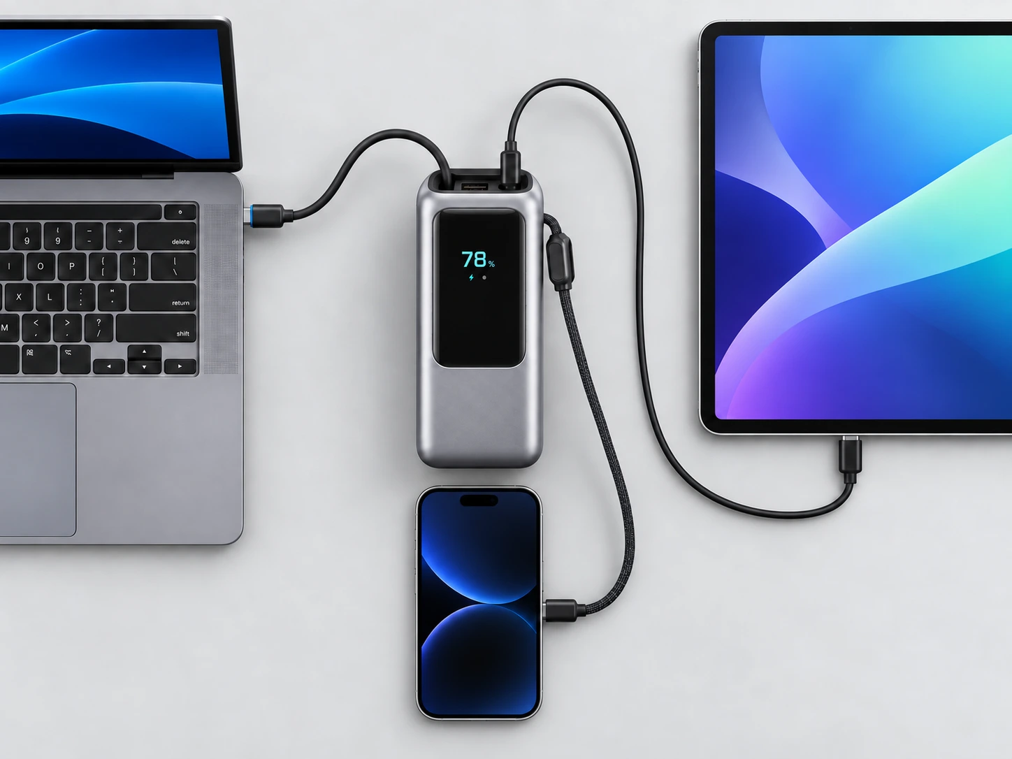 Powerbank lädt mehrere kompatible Geräte