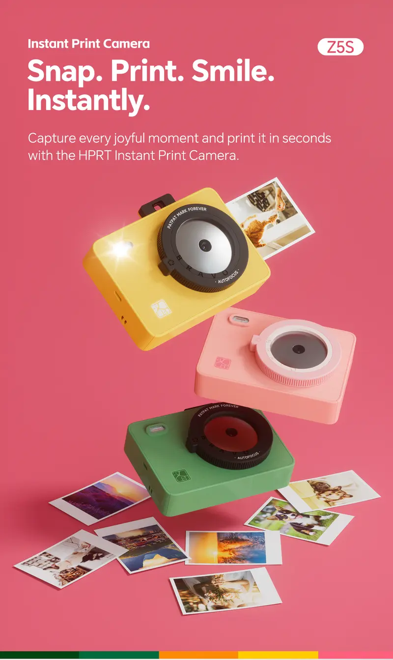 Hanin Z5S Instant Print Camera & 2x3 Portable Bluetooth Photo Printer for iPhone & Android, Full-Color Dye-Sub Ink-Free Printing, Print from Phone or Camera, for Travel, Party, Couple & Family Photos, GiftedInLove