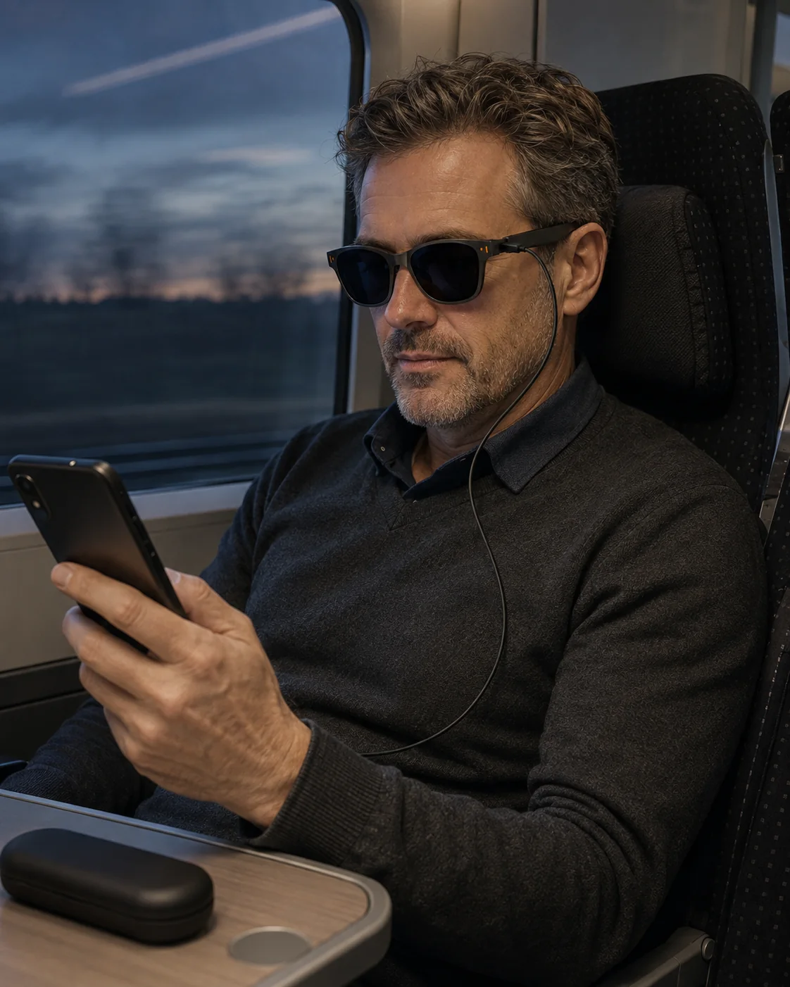 XR AR Glasses als pers&ouml;nliches Display auf einer Zugreise