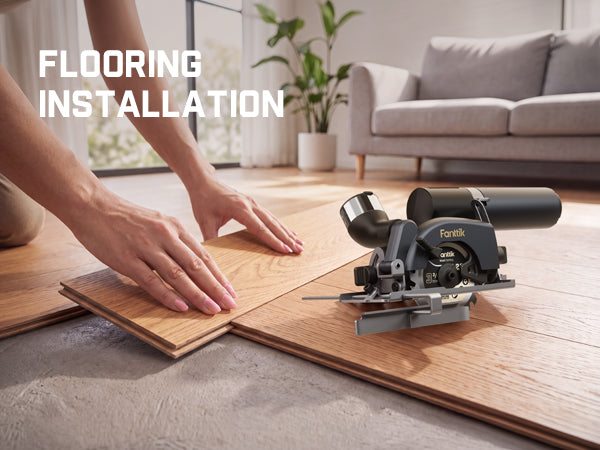 O11 Pro circular saw beside flooring boards