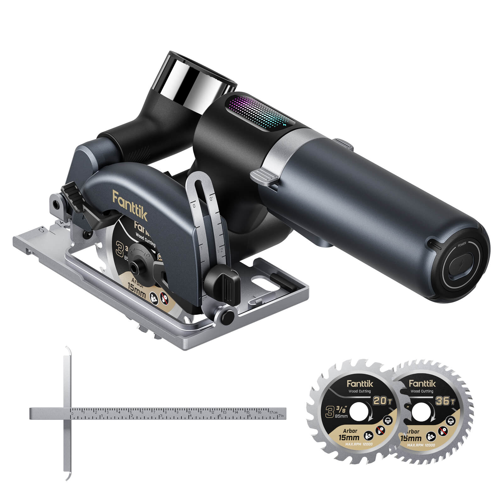 Fanttik O11 Pro cordless circular saw with rip guide and two blades
