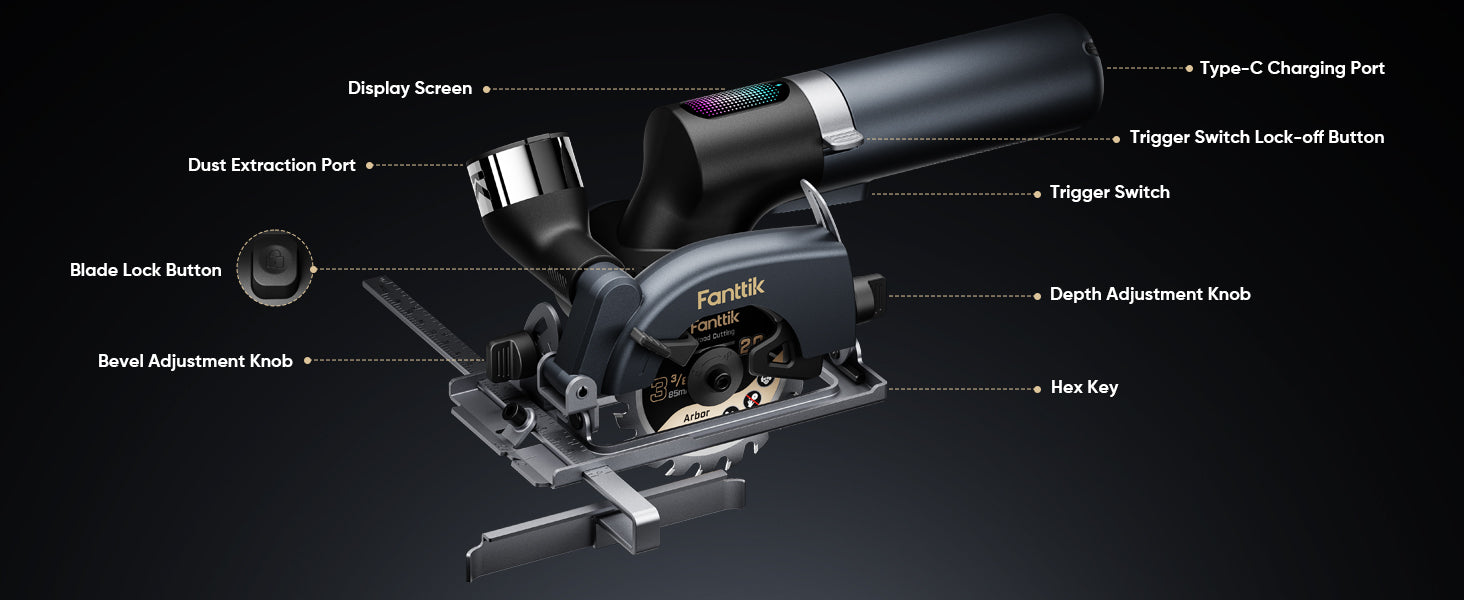Labeled controls and adjustment points of the Fanttik O11 Pro