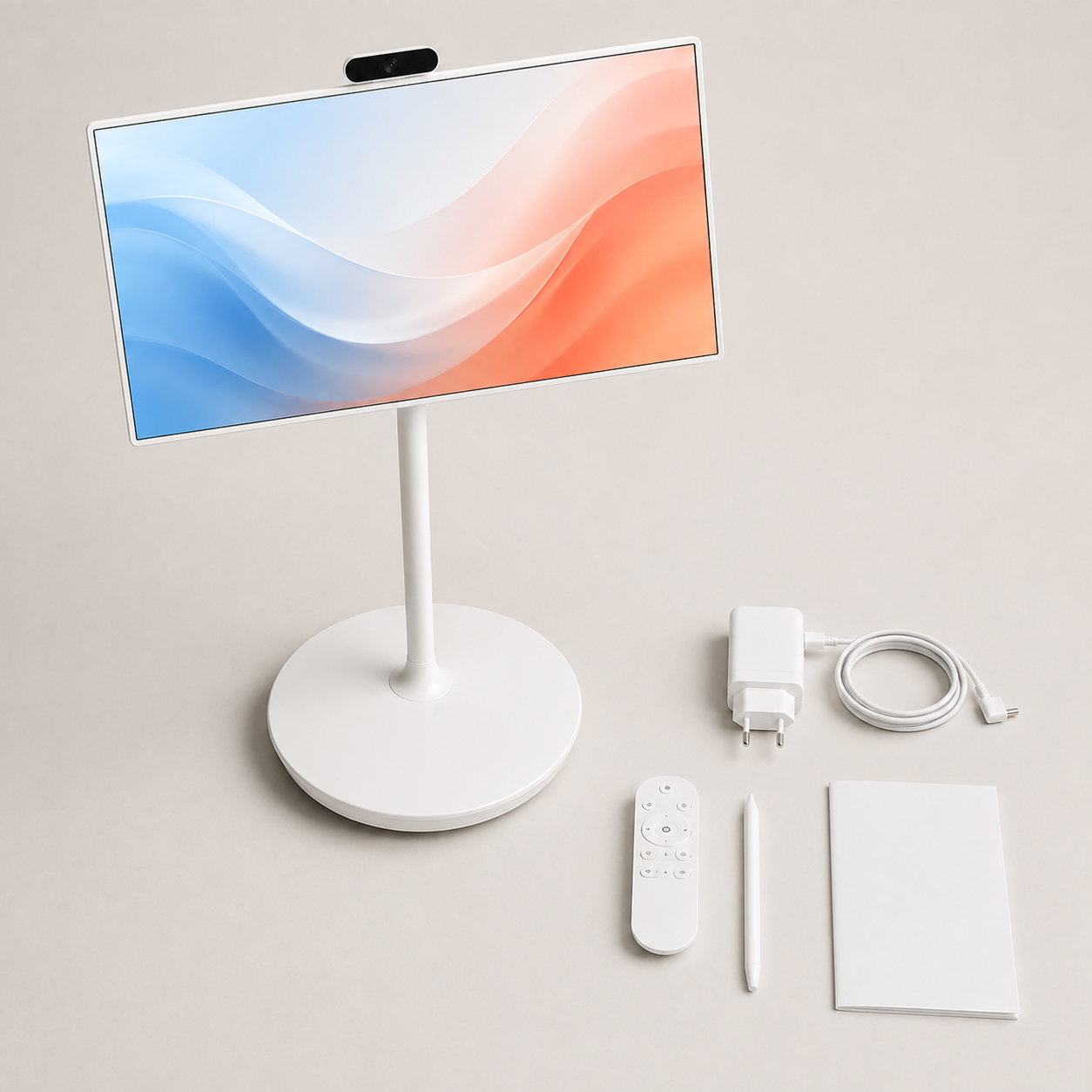 Portable touchscreen TV and included accessories