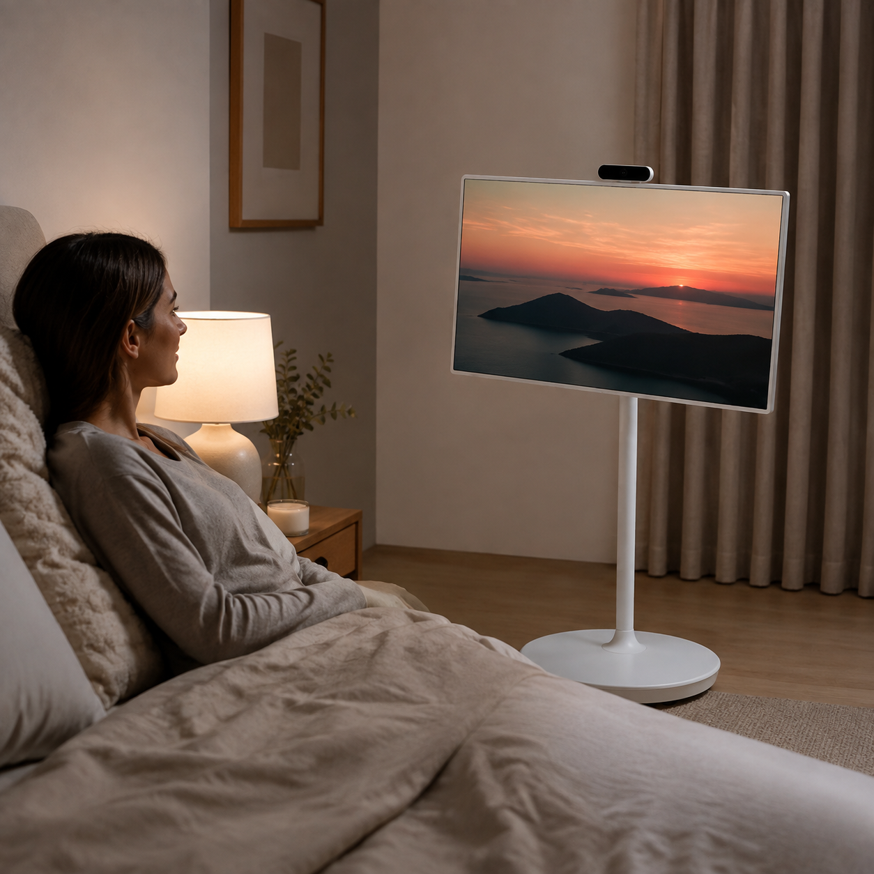 Portable touchscreen positioned for bedside viewing