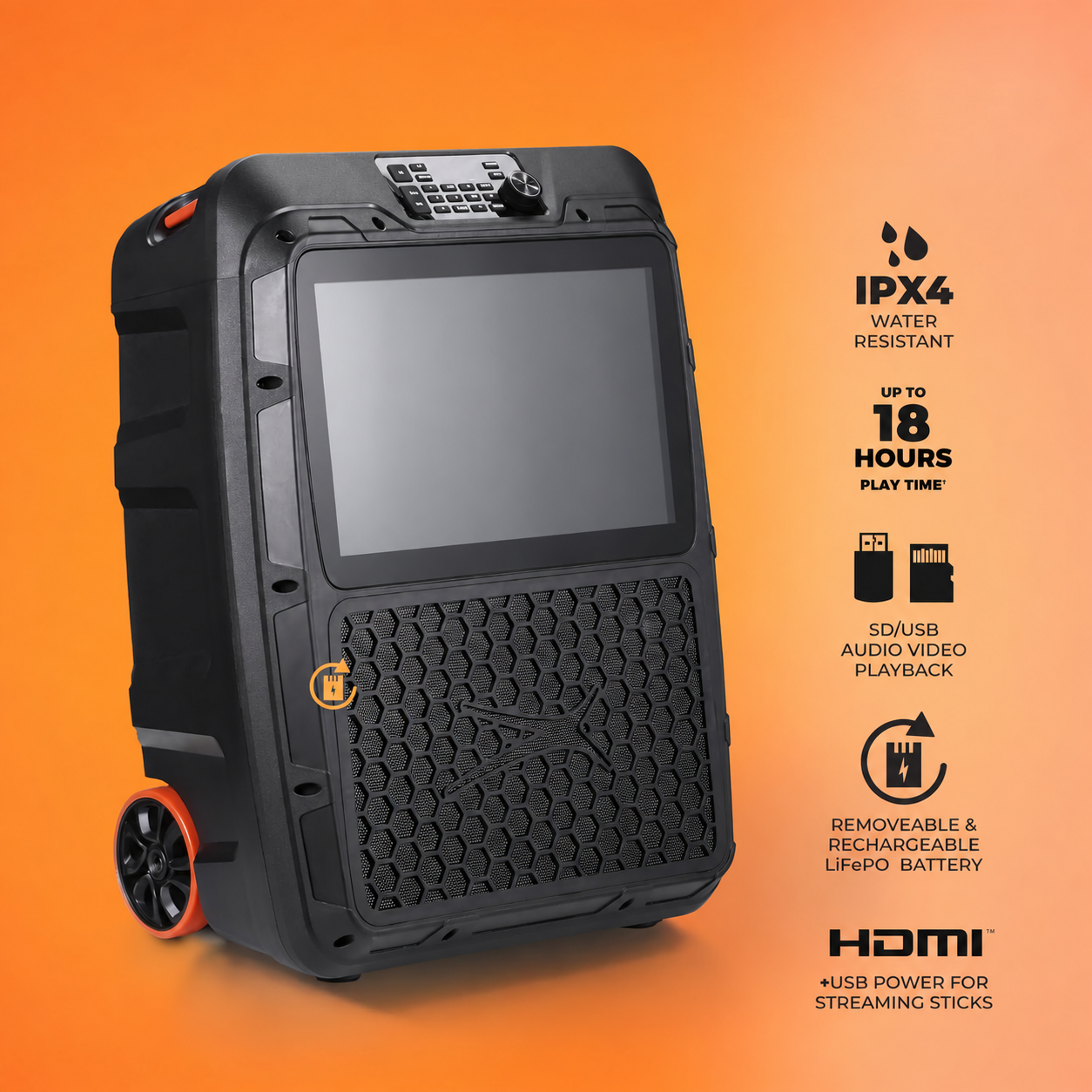 Portable Bluetooth Speaker with 14” 1080P Display
