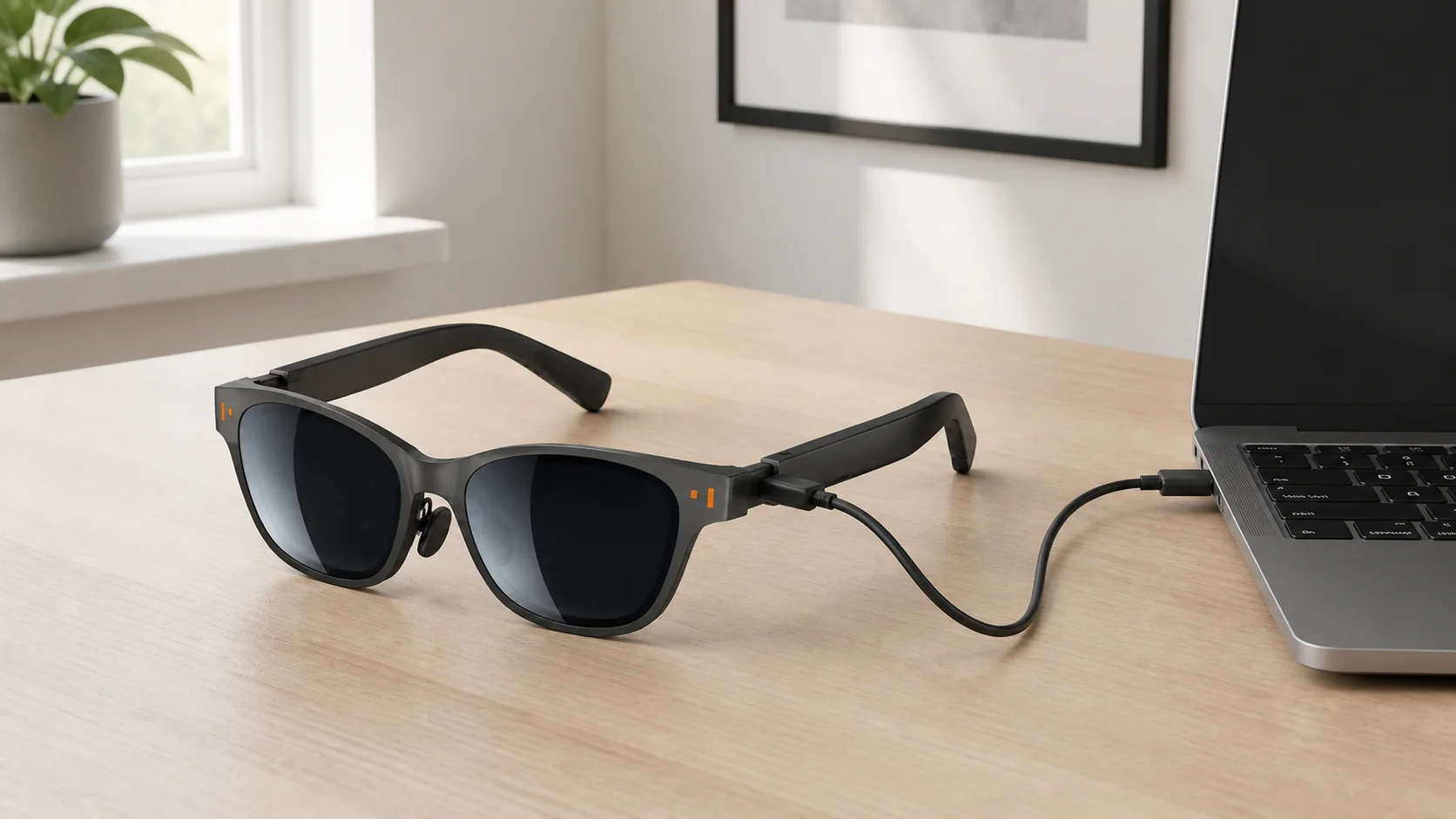 XR glasses connected to a compatible USB-C device