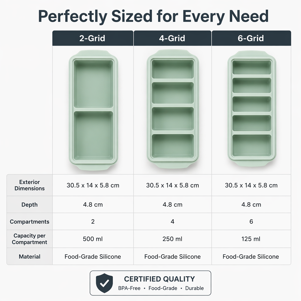 MYMULIKE 3 Pack Silicone Freezer Tray, Food Grade Multi-Purpose Reusable Easy Release Molds for Meal Prep, Soup & Leftover Storage
