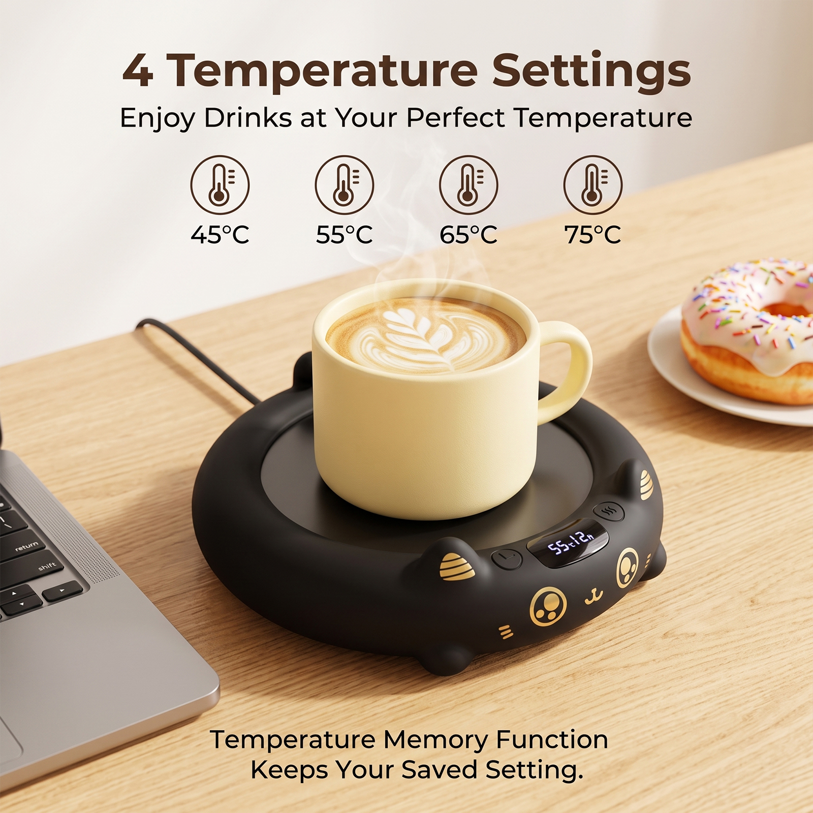 MYMULIKE Cat Mug Warmer, Cute Pet Design Electric Coffee Mug Warmer, 4 Temp Settings Drink Heating Coaster with Timer, Desk Coffee Cup Warmer for Home Office