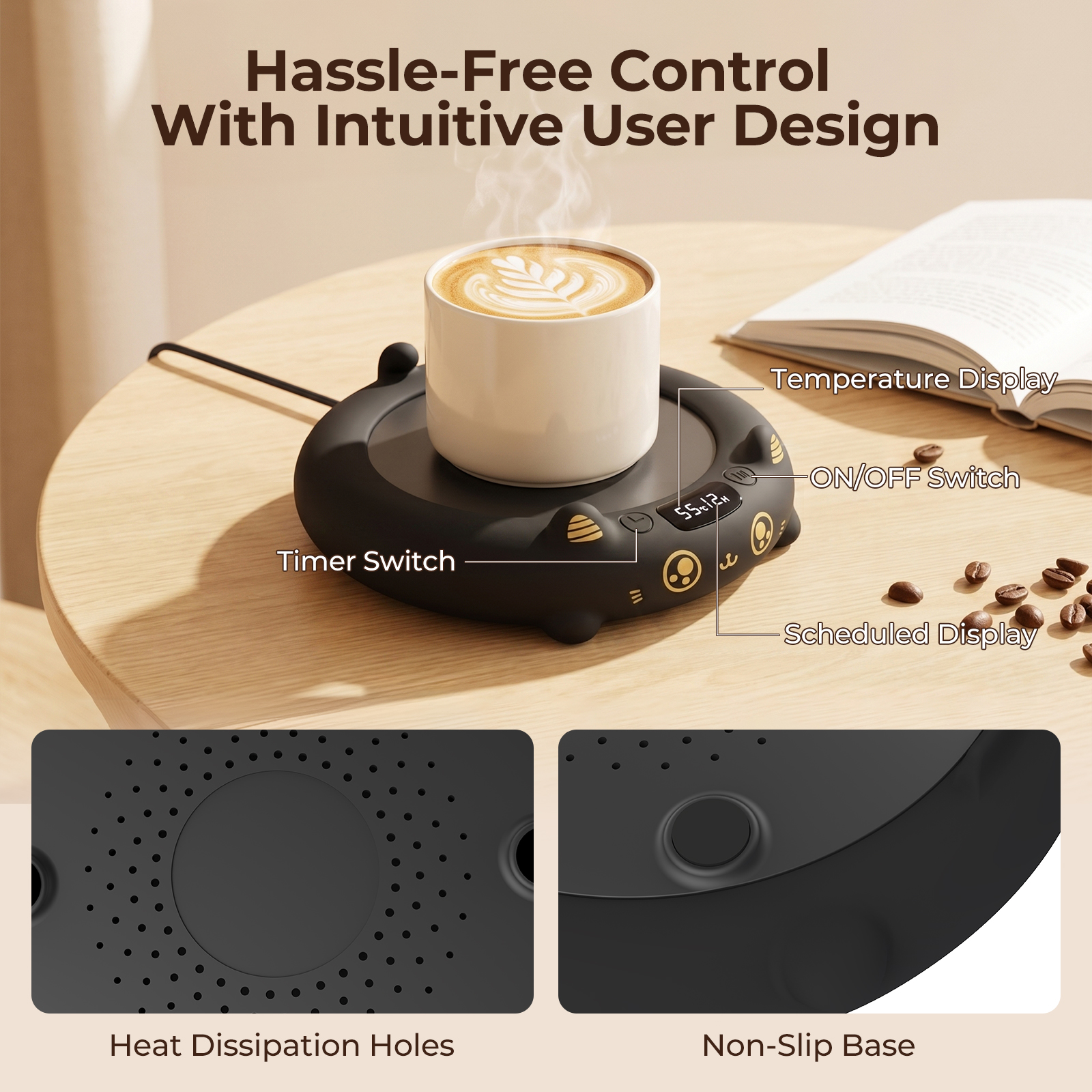 MYMULIKE Cat Mug Warmer, Cute Pet Design Electric Coffee Mug Warmer, 4 Temp Settings Drink Heating Coaster with Timer, Desk Coffee Cup Warmer for Home Office