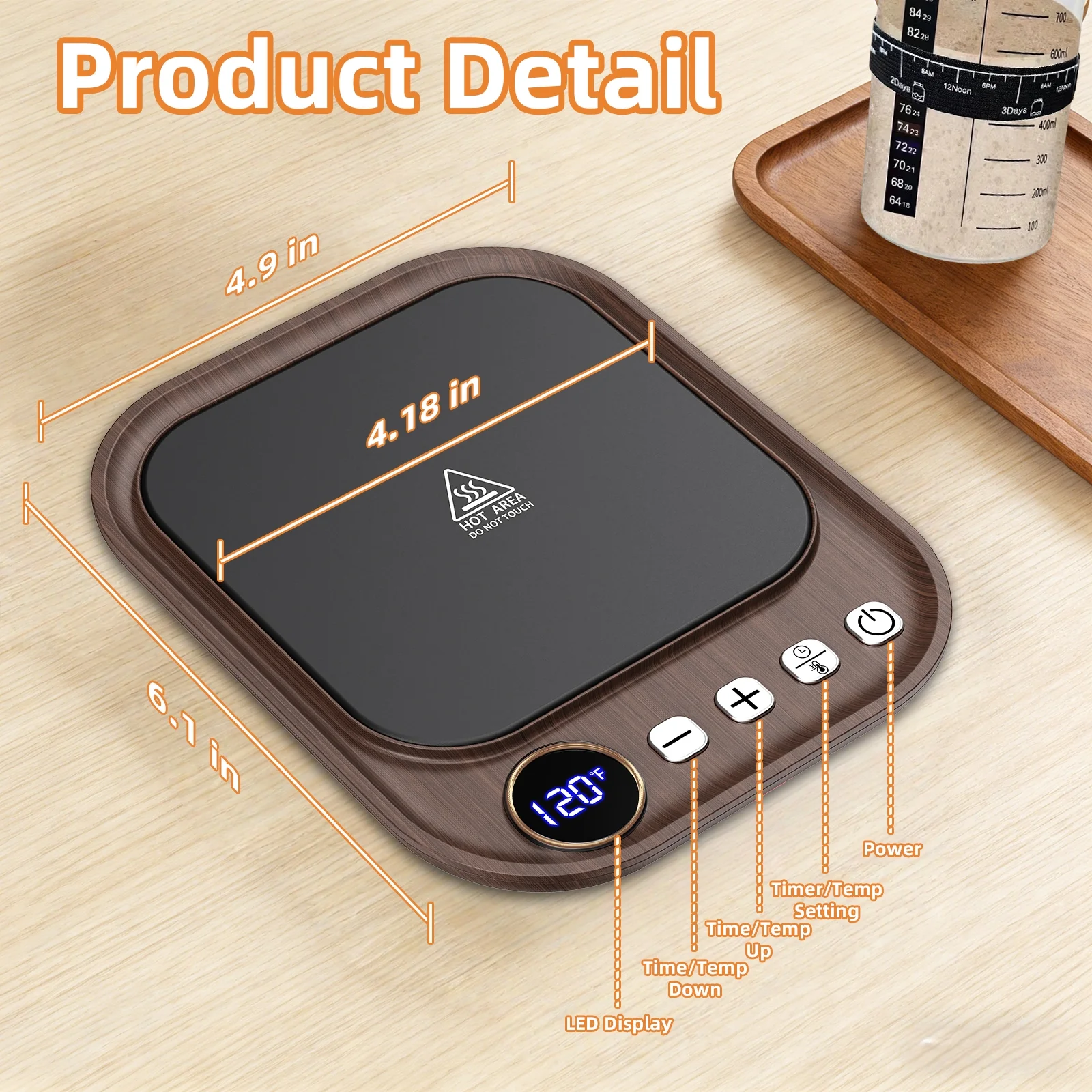 Sourdough Starter Warmer Mat for Jars up to 40 oz with Temp Memory Function & Precise 1°F Thermostat Control (65-140°F), Sourdough Warming Mat for Home Baking with 24H Timer (Wood Grain)