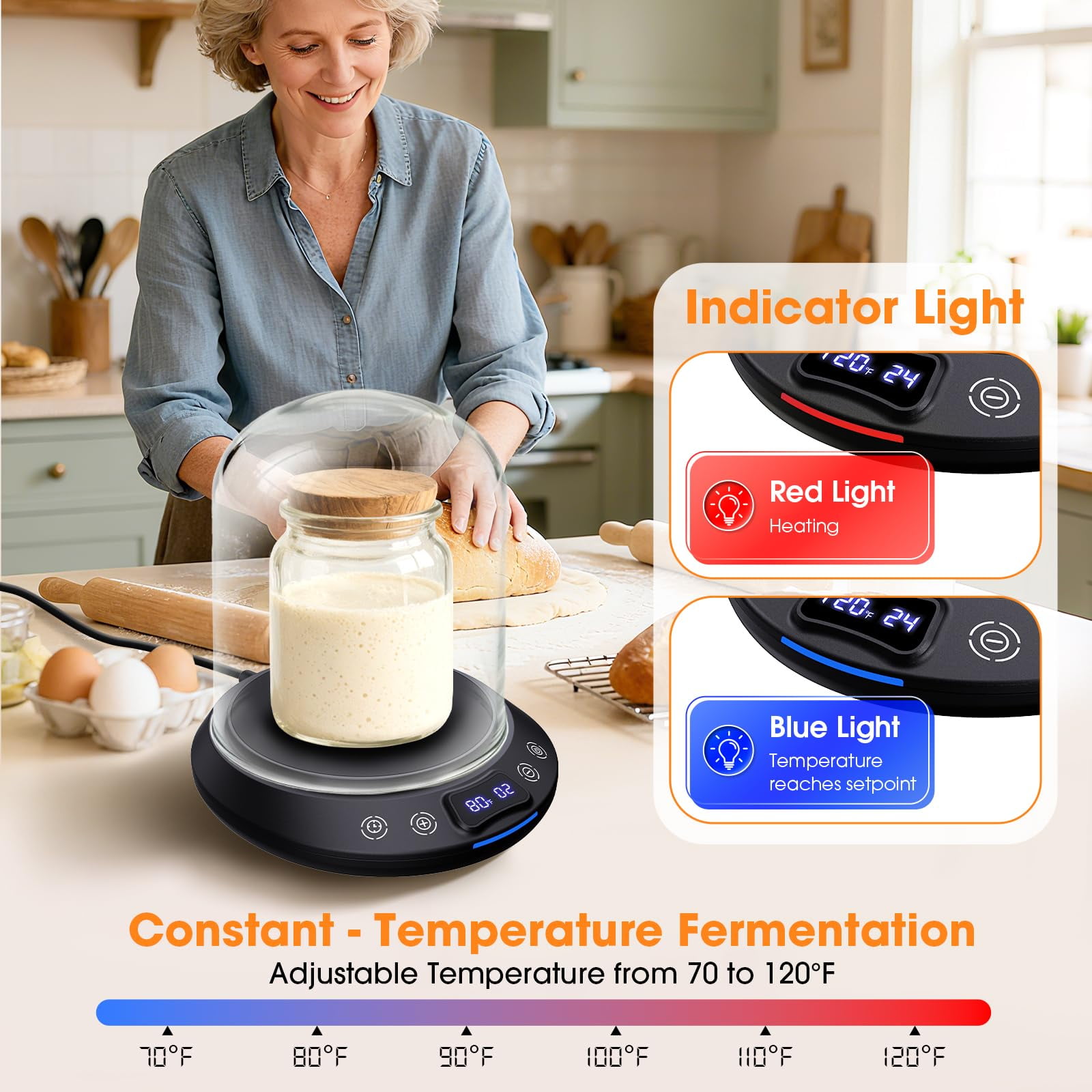 Sourdough Starter Warmer Mat, Precise 1°F Thermostat Control (70-100°F) Sourdough Starter Warme Mat, Warmer for Sourdough Starter, 0-24h Timer, Auto On/Off, Memory Function (Black)