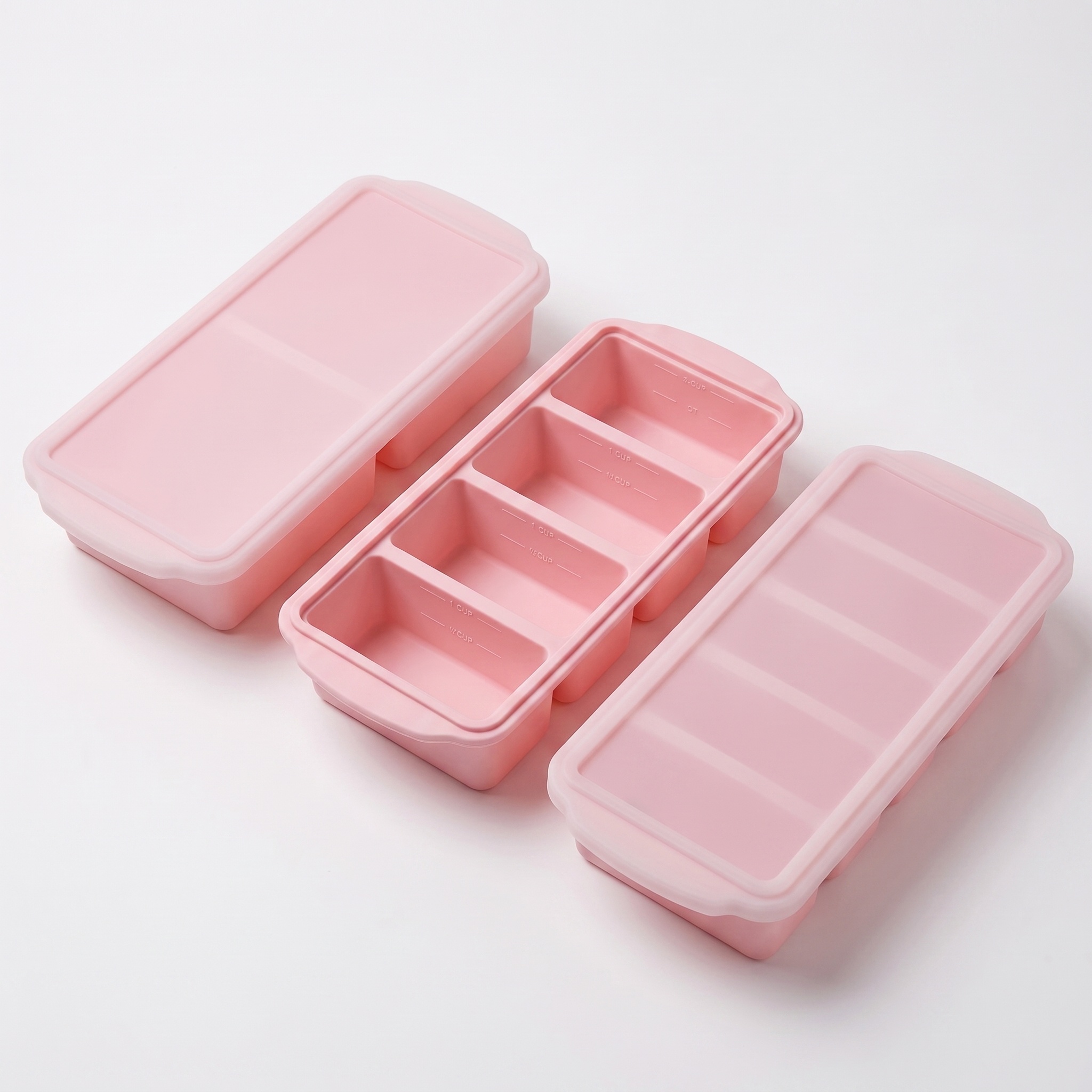 MYMULIKE 3 Pack Silicone Freezer Tray, Food Grade Multi-Purpose Reusable Easy Release Molds for Meal Prep, Soup & Leftover Storage
