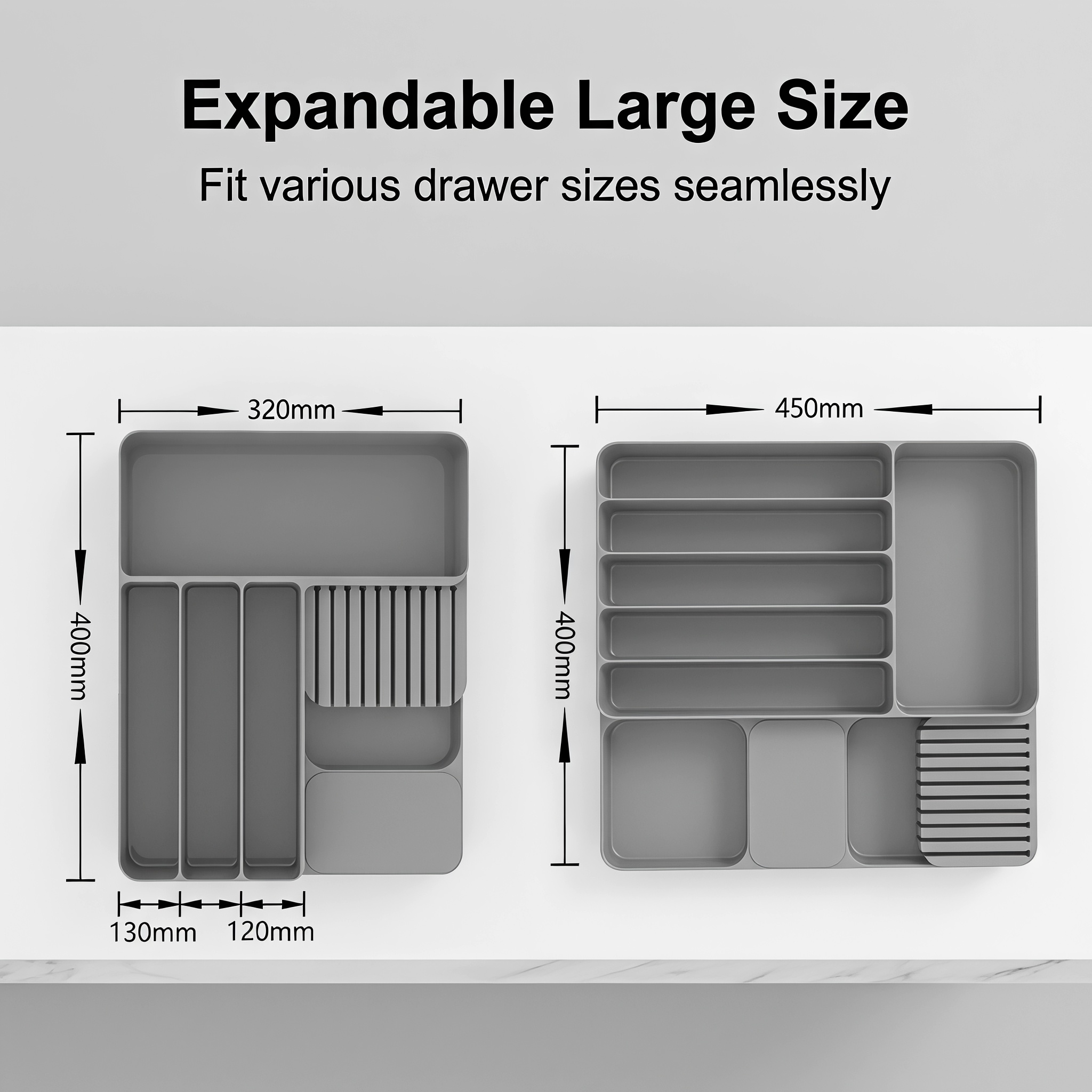 2 Pack Food Grade Silicone Cutlery Drawer Organiser, Multi-use Storage for Kitchen Utensils & Daily Items, Fits All Drawers
