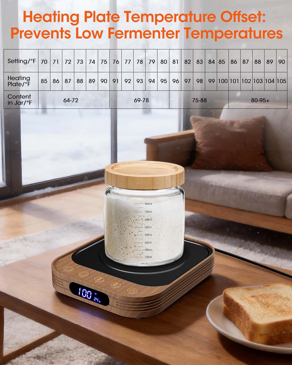 MYMULIKE Sourdough Starter Warmer Mat, 24H Timer & Memory Function, 1°F Thermostat Control 70-140°F for Home Bread Baking, Wood Grain