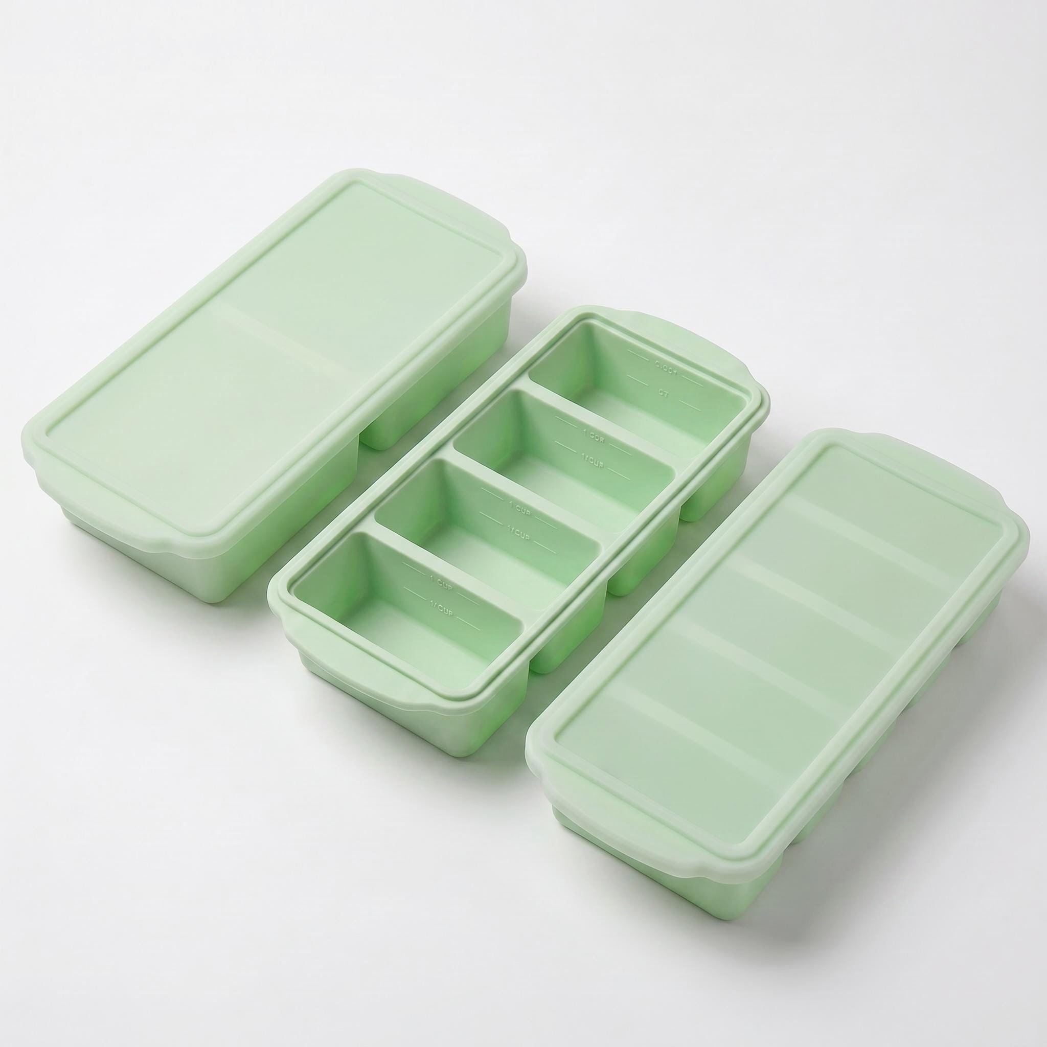 MYMULIKE 3 Pack Silicone Freezer Tray, Food Grade Multi-Purpose Reusable Easy Release Molds for Meal Prep, Soup & Leftover Storage