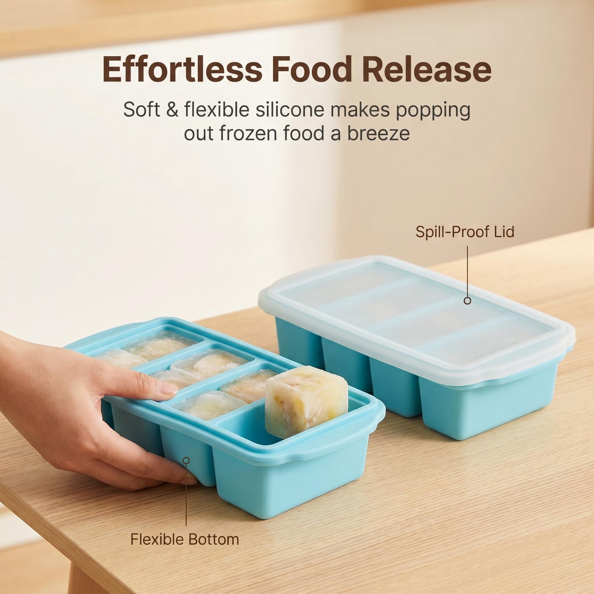 3 Pack Silicone Freezer Tray, Food Grade Multi-Purpose Reusable Easy Release Molds for Meal Prep, Soup & Leftover Storage