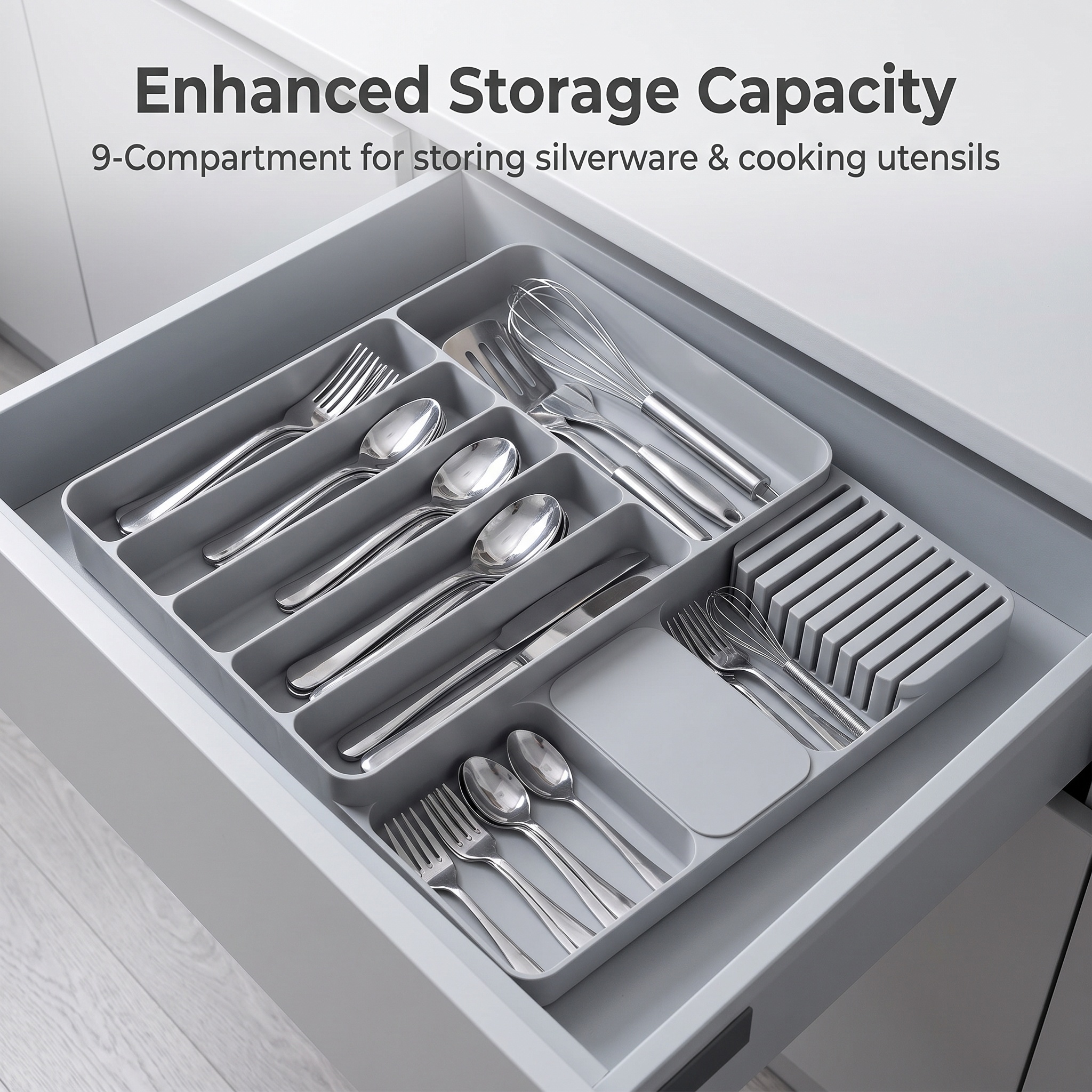 2 Pack Food Grade Silicone Cutlery Drawer Organiser, Multi-use Storage for Kitchen Utensils & Daily Items, Fits All Drawers