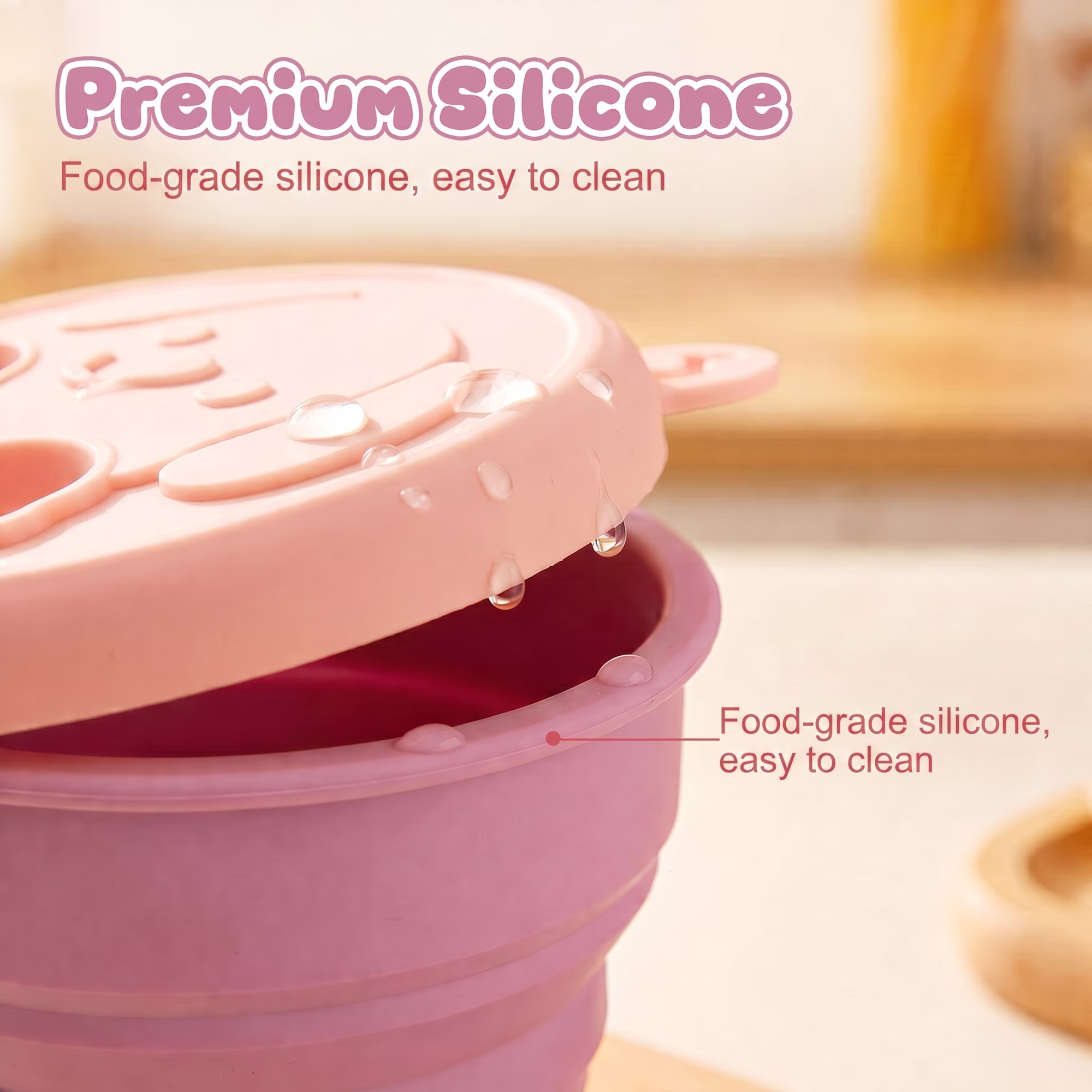 MYMULIKE Snack Finger Container, 2-in-1 No-Mess Snack Container with Fingertip Cover Portable Silicone Foldable Food Containers for Travel Camping Outdoor Keep Hands Clean (Pink)
