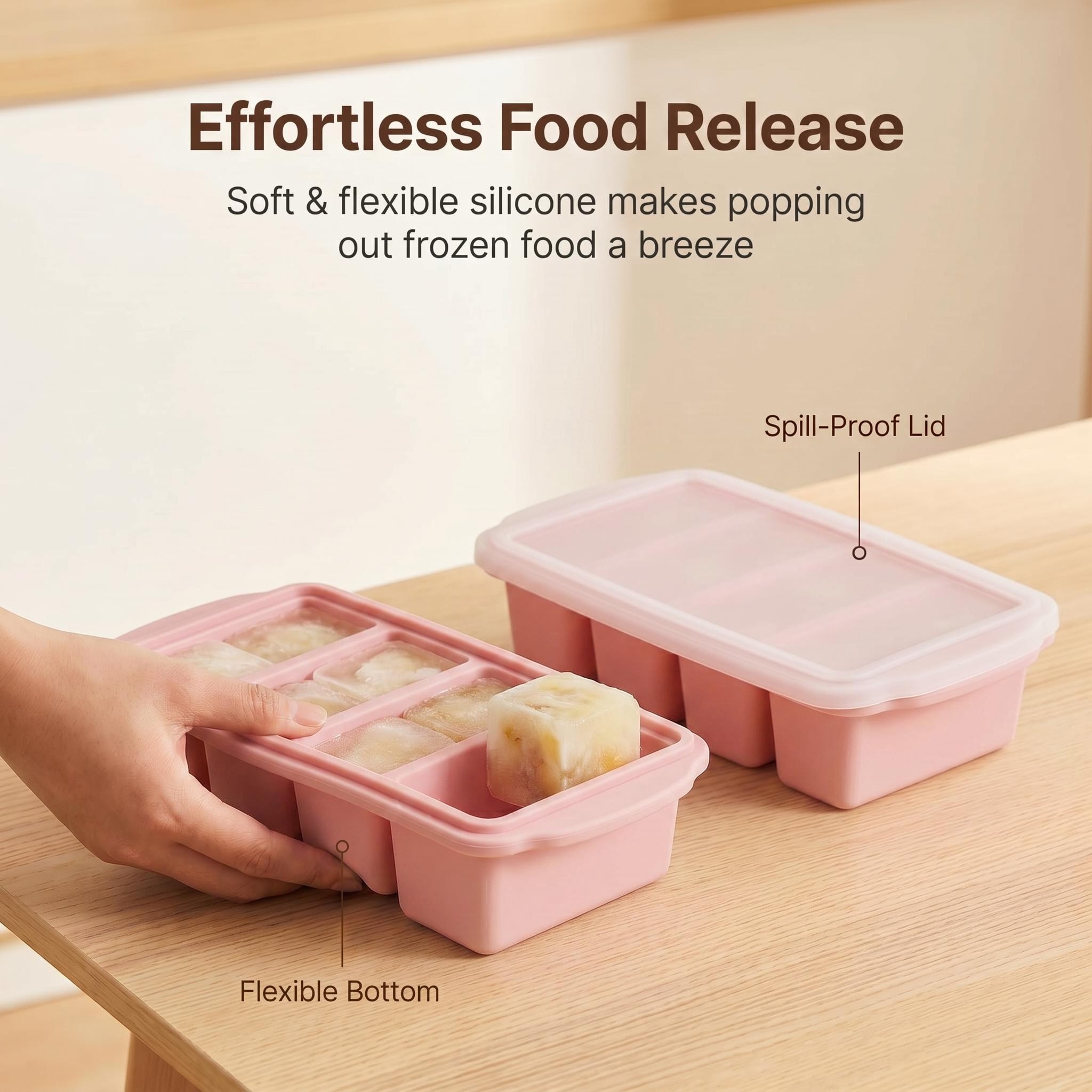 MYMULIKE 3 Pack Silicone Freezer Tray, Food Grade Multi-Purpose Reusable Easy Release Molds for Meal Prep, Soup & Leftover Storage