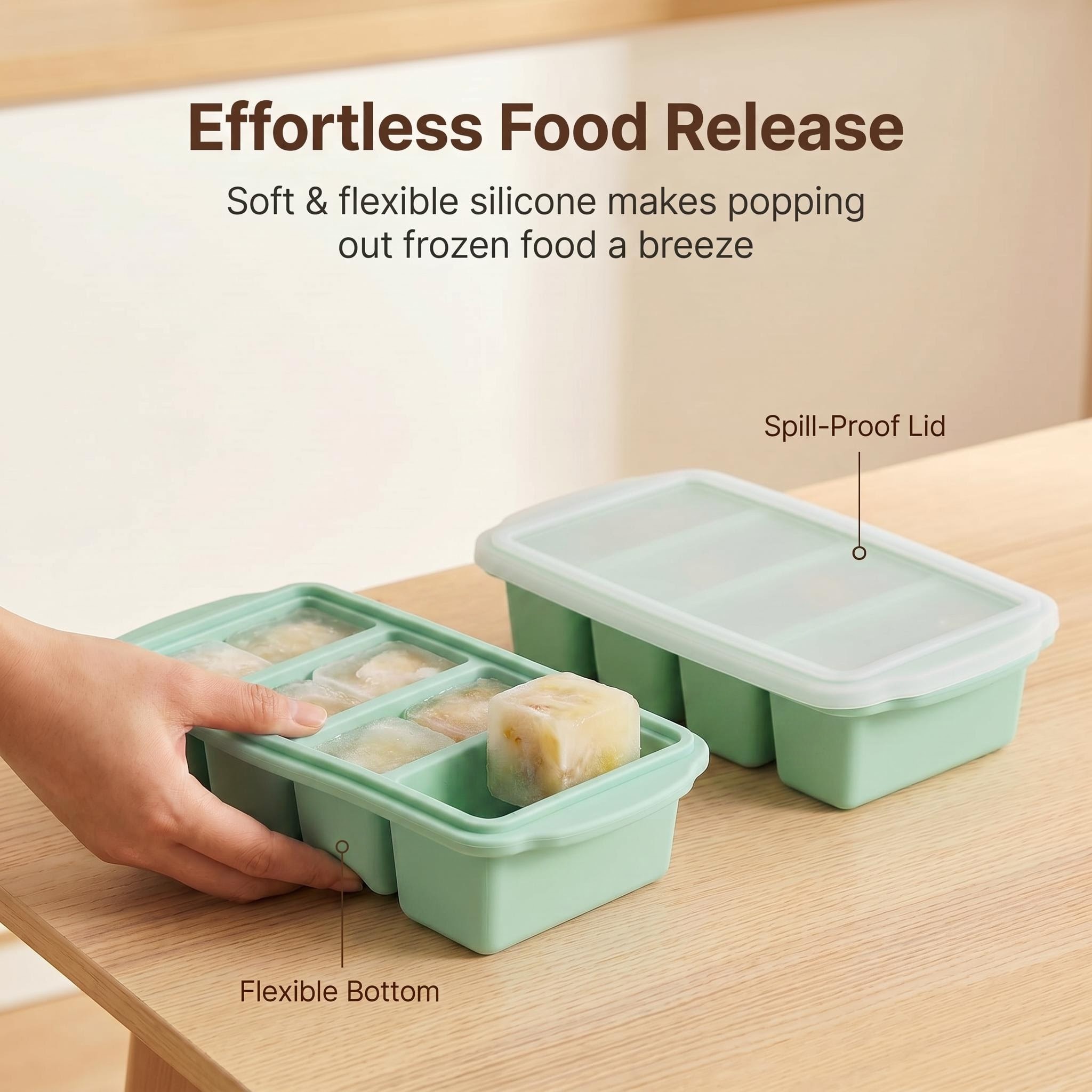 MYMULIKE 3 Pack Silicone Freezer Tray, Food Grade Multi-Purpose Reusable Easy Release Molds for Meal Prep, Soup & Leftover Storage