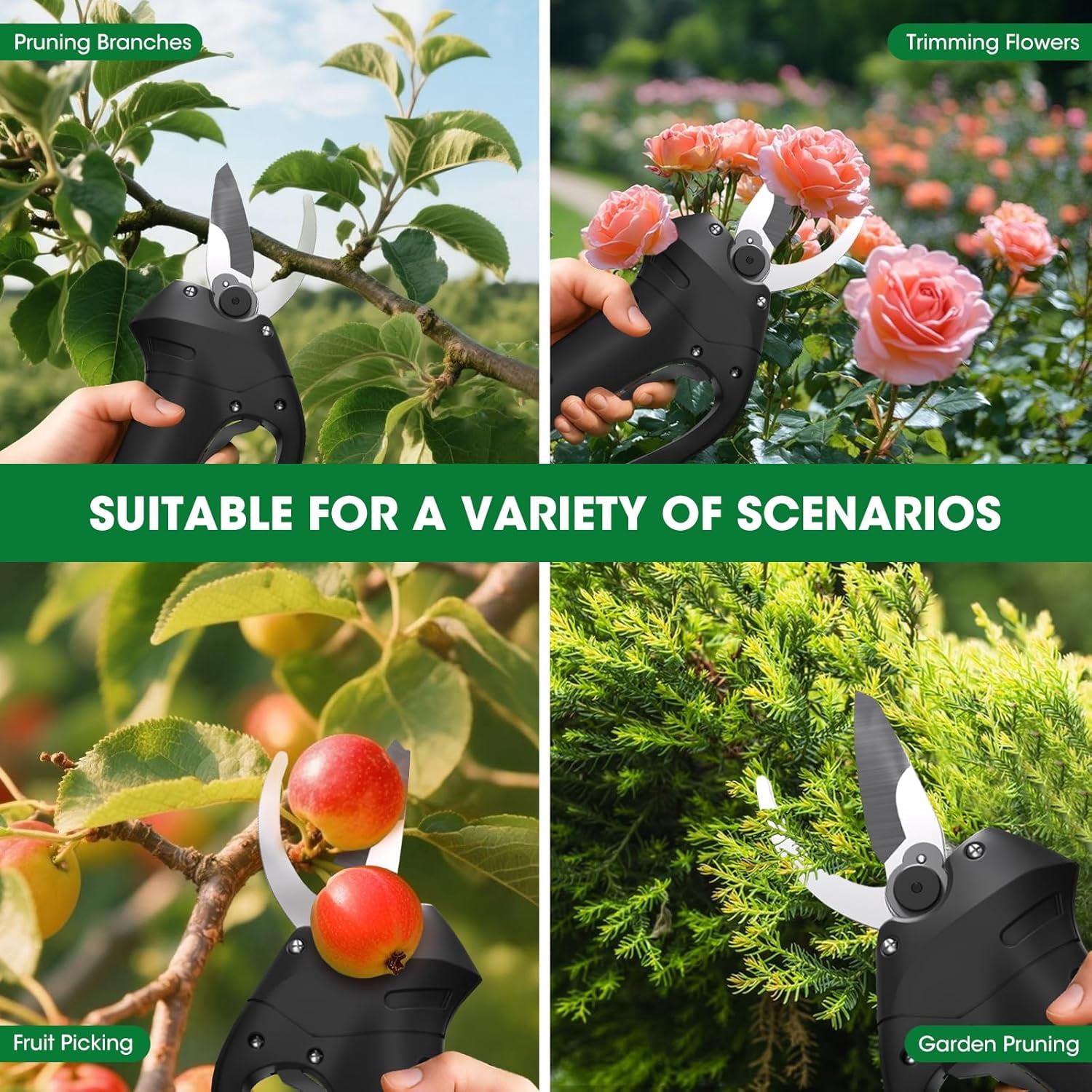 MYMULIKE Electric Pruning Shears, Pruning Shears for Gardening, Portable Cordless Electric Pruner Suitable and Adjustable Cutting Diameter 1 Inch for Gardens, Farms (Included 2Pcs Battery)