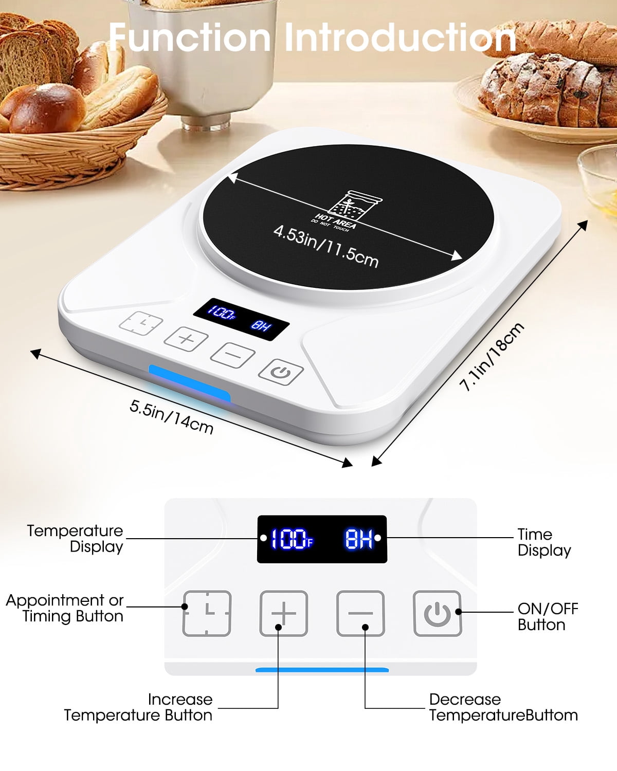 Sourdough Starter Warmer Mat, 24-Hour Timer, Precise 1°F Thermostat Control (70-100°F), Smart Memory Warming On/Off, Fits Jars Up to 40oz, Perfect for Home Baking (White)