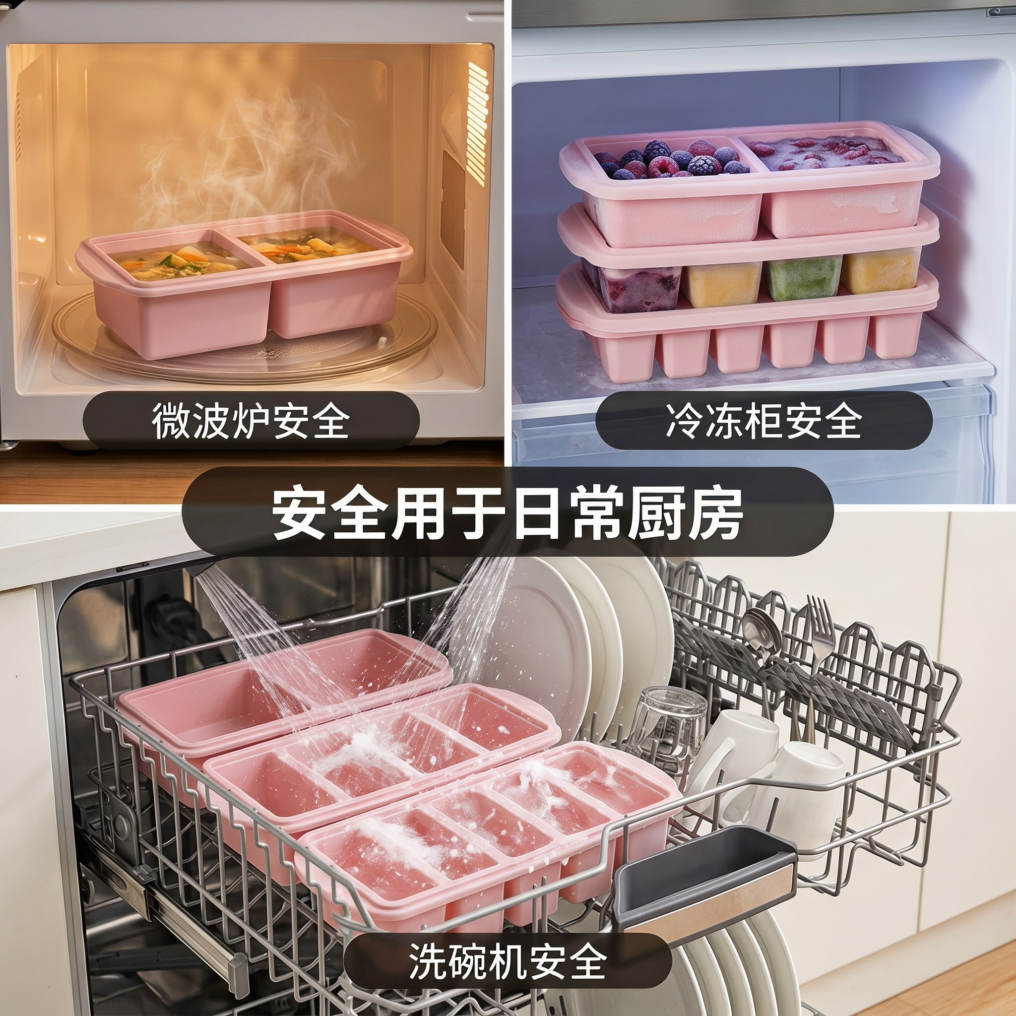 MYMULIKE 3 Pack Silicone Freezer Tray, Food Grade Multi-Purpose Reusable Easy Release Molds for Meal Prep, Soup & Leftover Storage