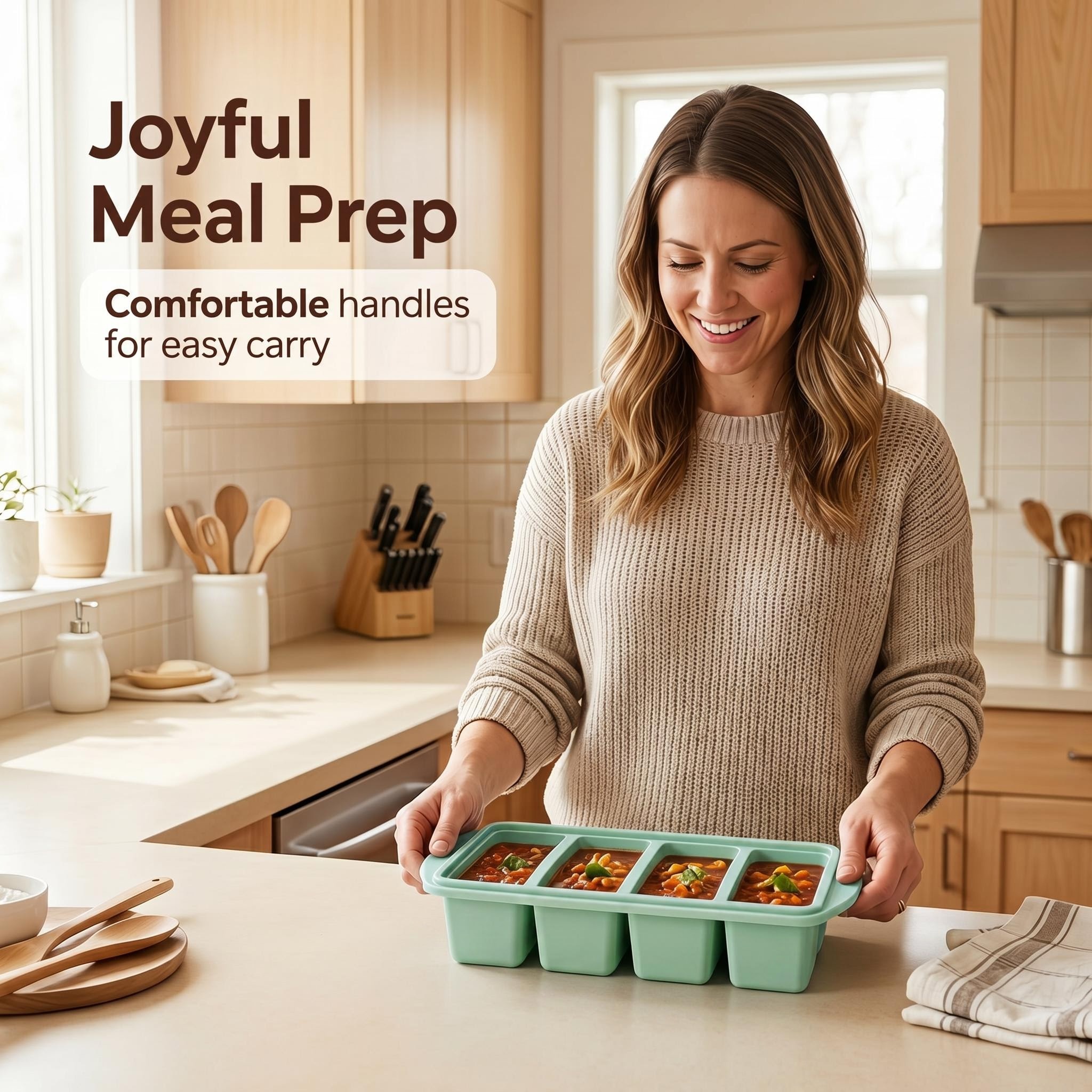 MYMULIKE 3 Pack Silicone Freezer Tray, Food Grade Multi-Purpose Reusable Easy Release Molds for Meal Prep, Soup & Leftover Storage