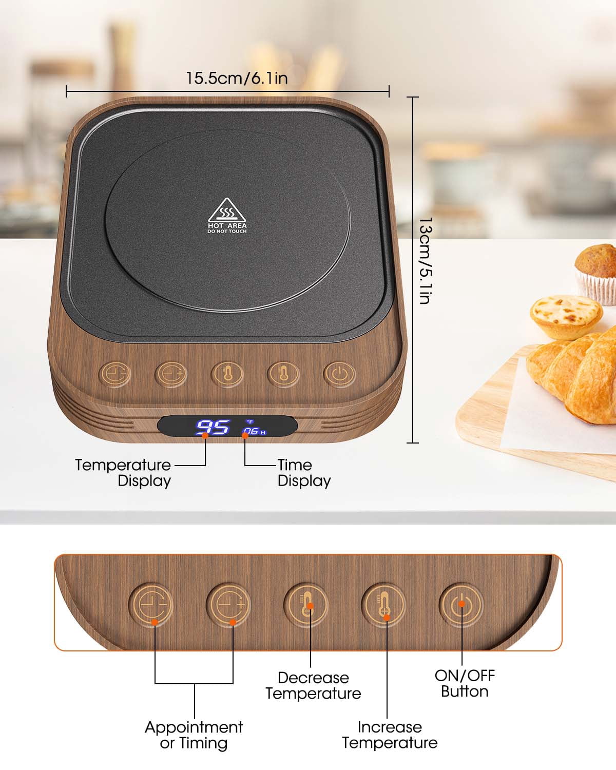 MYMULIKE Sourdough Starter Warmer Mat, 24H Timer & Memory Function, 1°F Thermostat Control 70-140°F for Home Bread Baking, Wood Grain